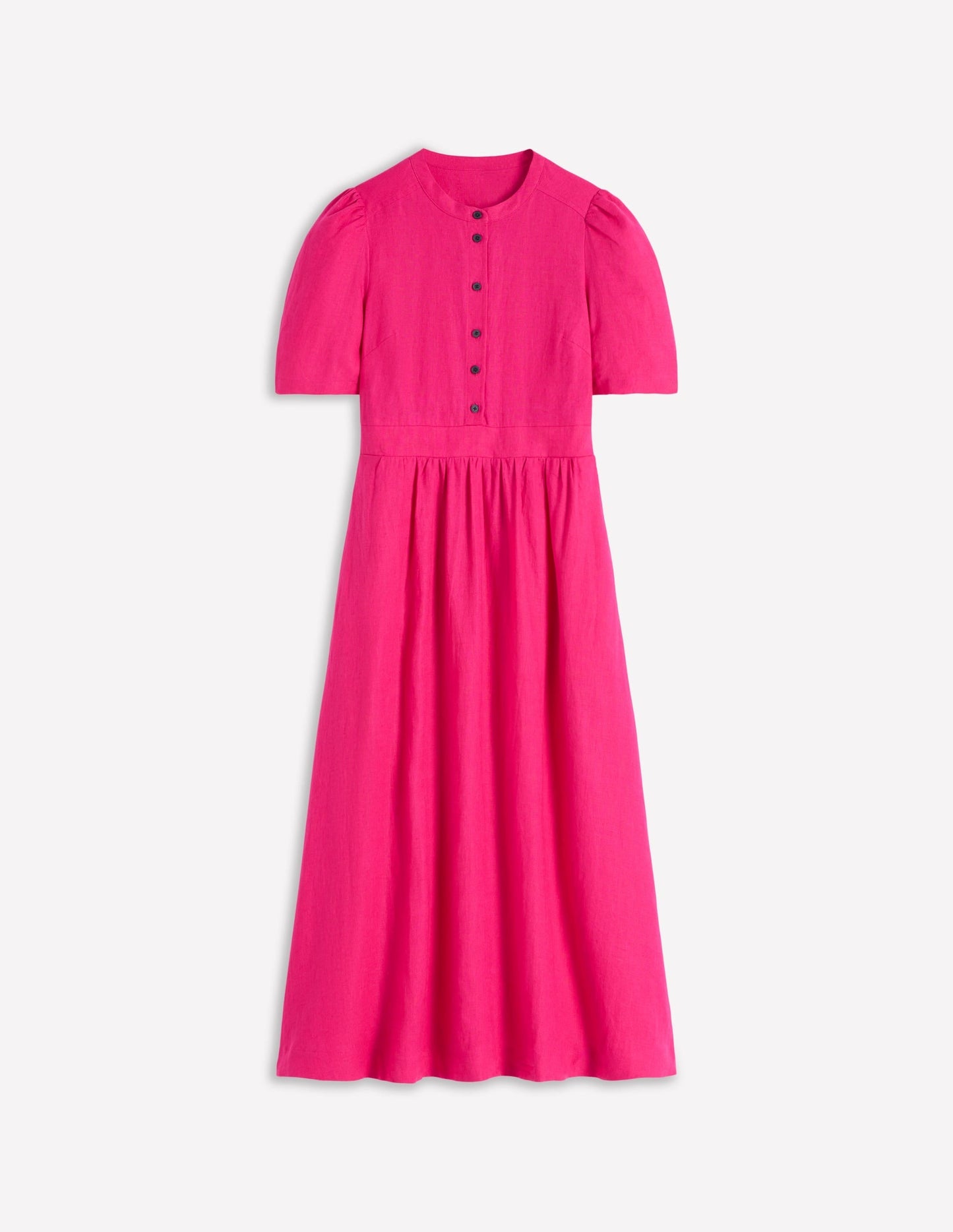 Ivy Button Linen Midi Dress-Pink Peony