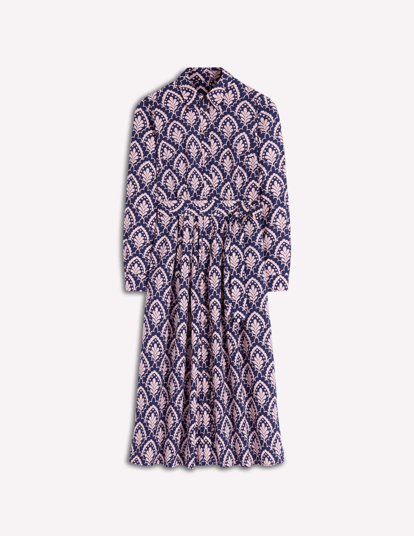 Alexa Cotton Midi Shirt Dress-Navy Petal Terrace
