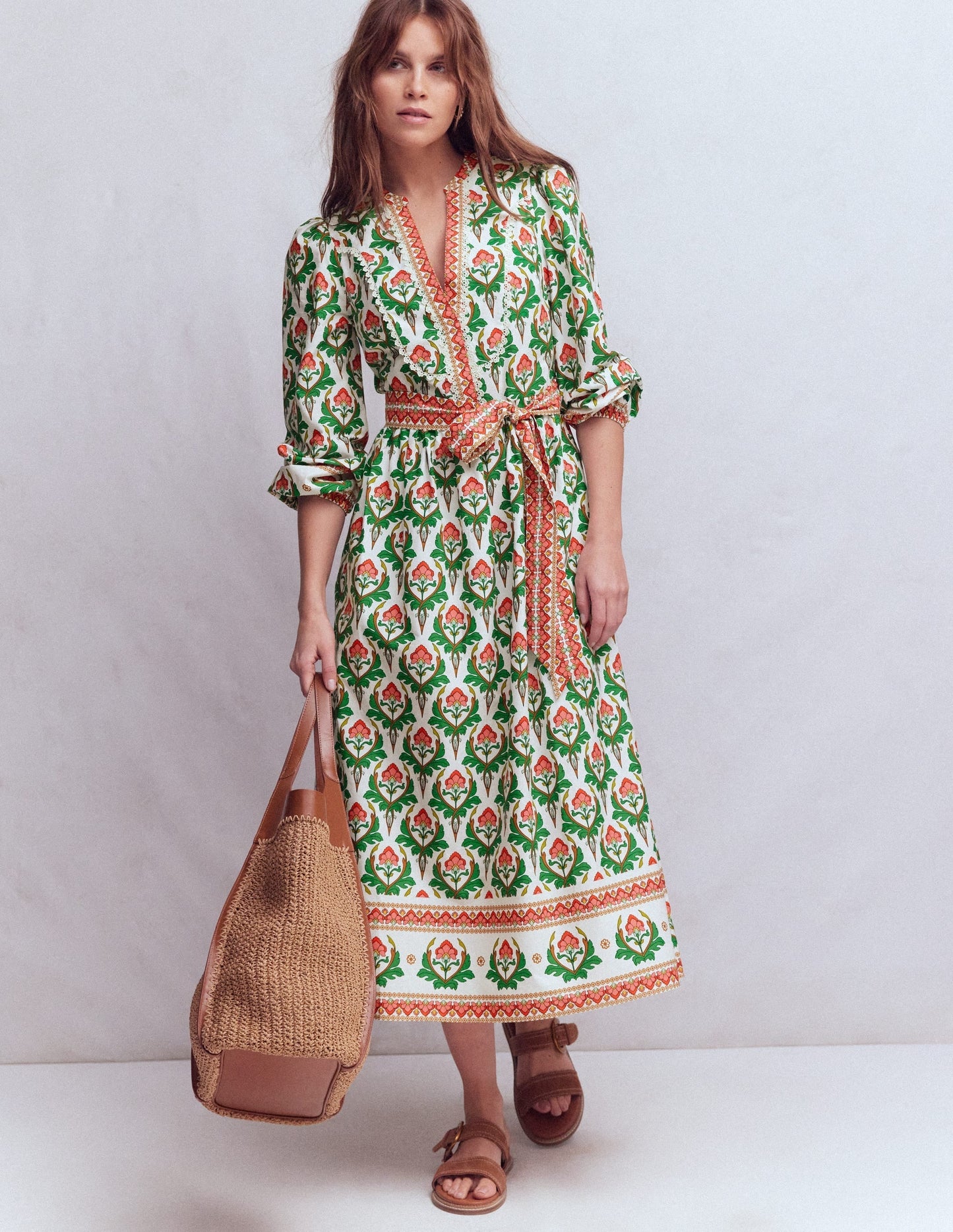 Cary Cotton Midi Dress-Multi, Ornamental Stamp