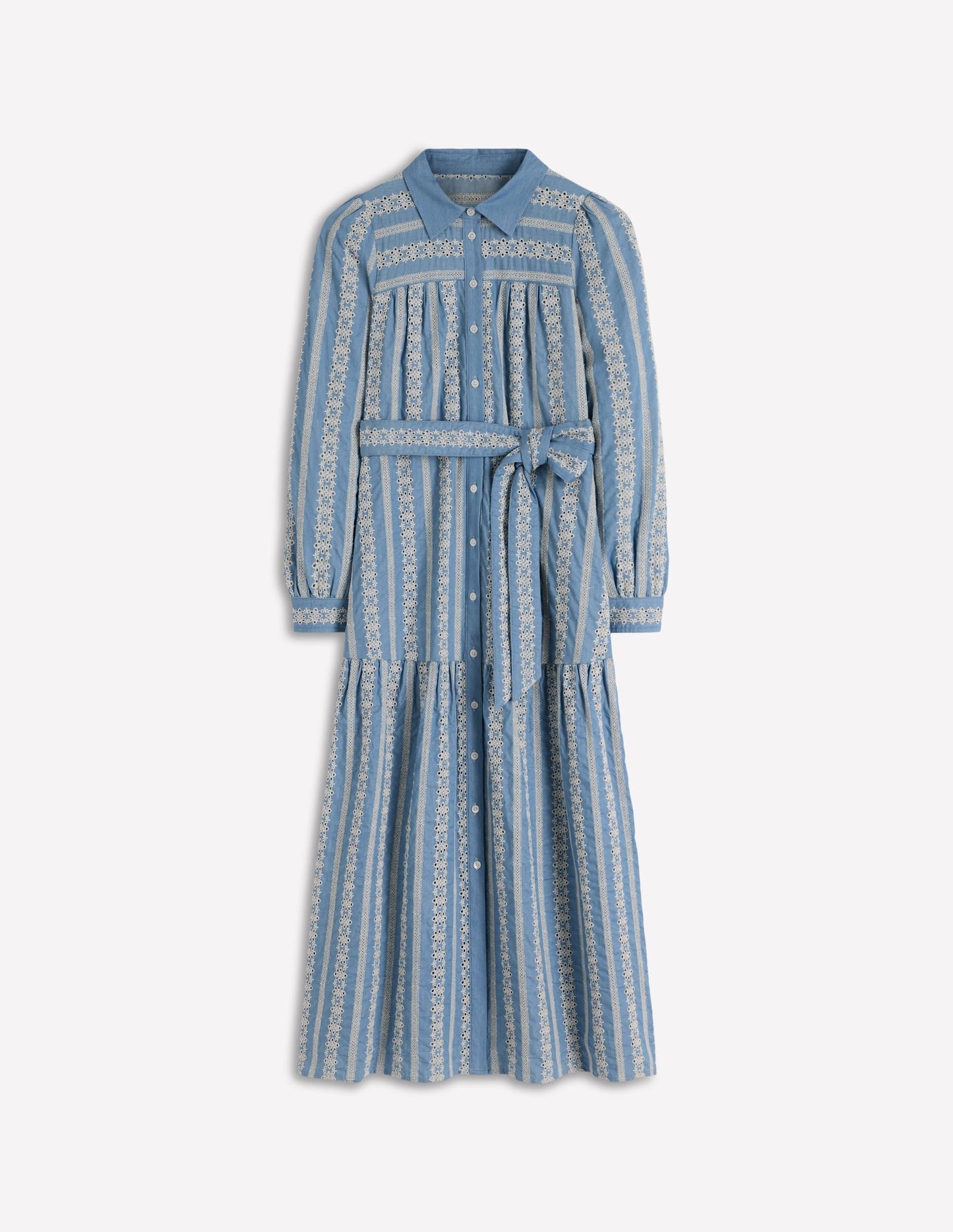Ellie Cotton Maxi Shirt Dress-Broderie Denim