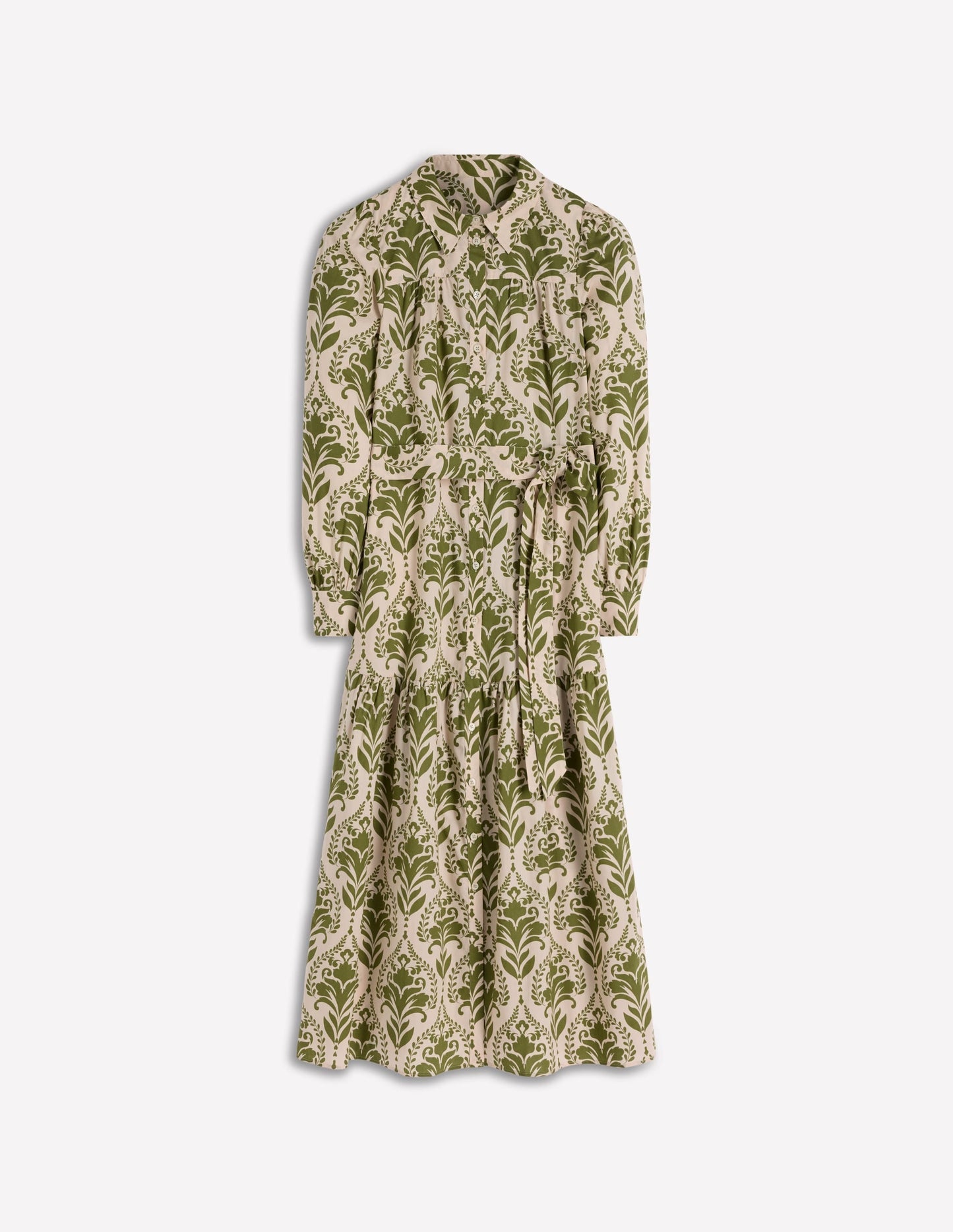 Ellie Cotton Maxi Shirt Dress-Green Decorative Lattice