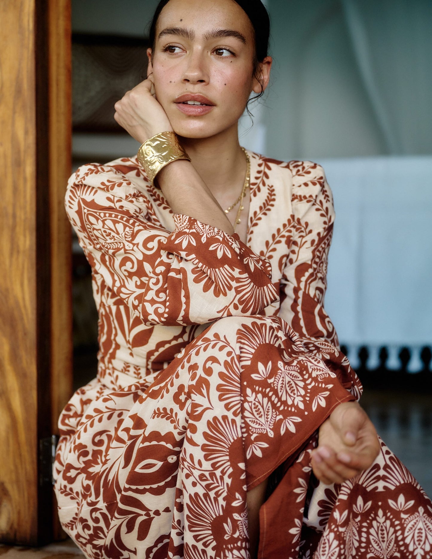 Florence Linen Blend Dress-Orange, Ornamental Garden