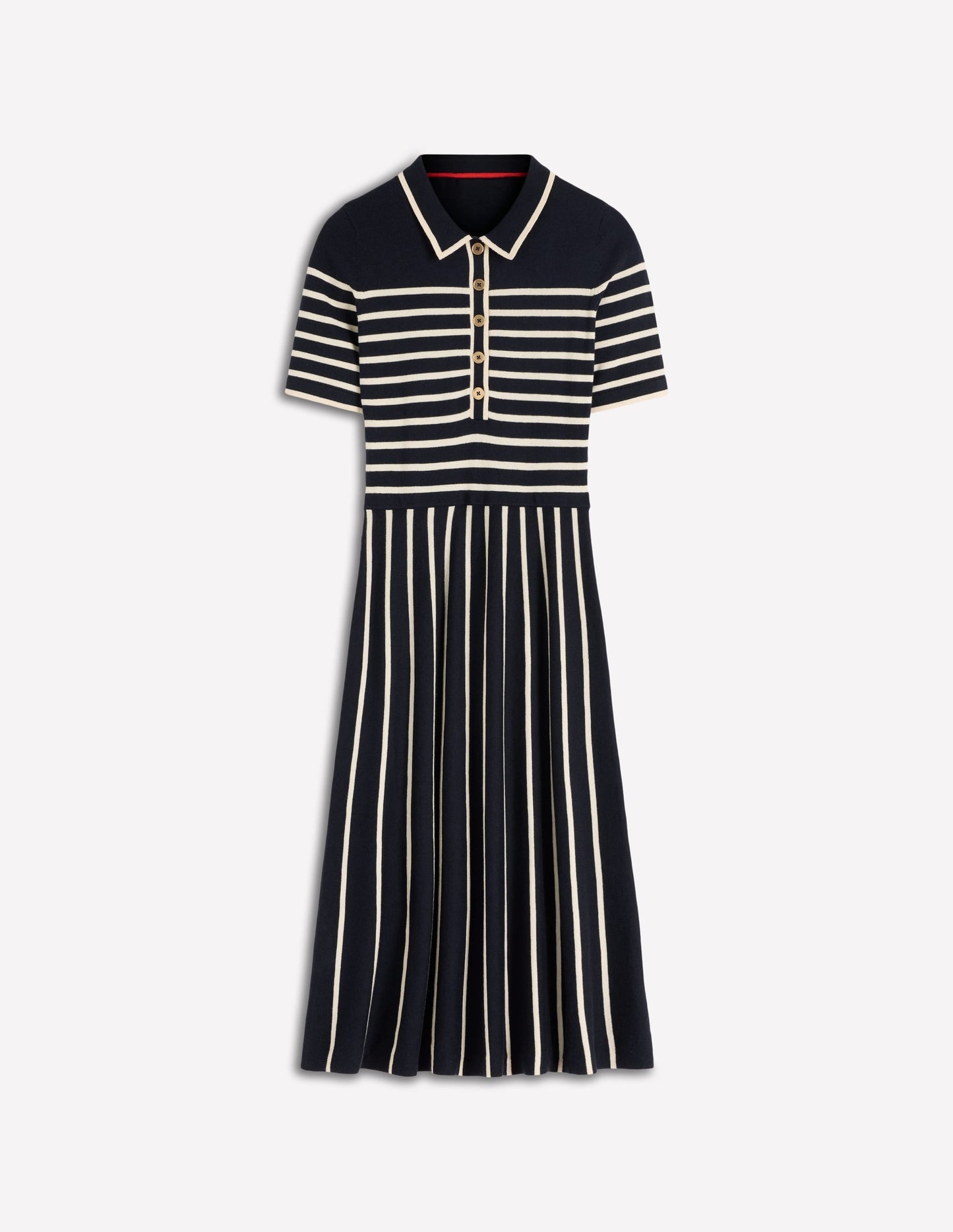 Collared Knitted Midi Dress-French Navy and Ivory Stripe