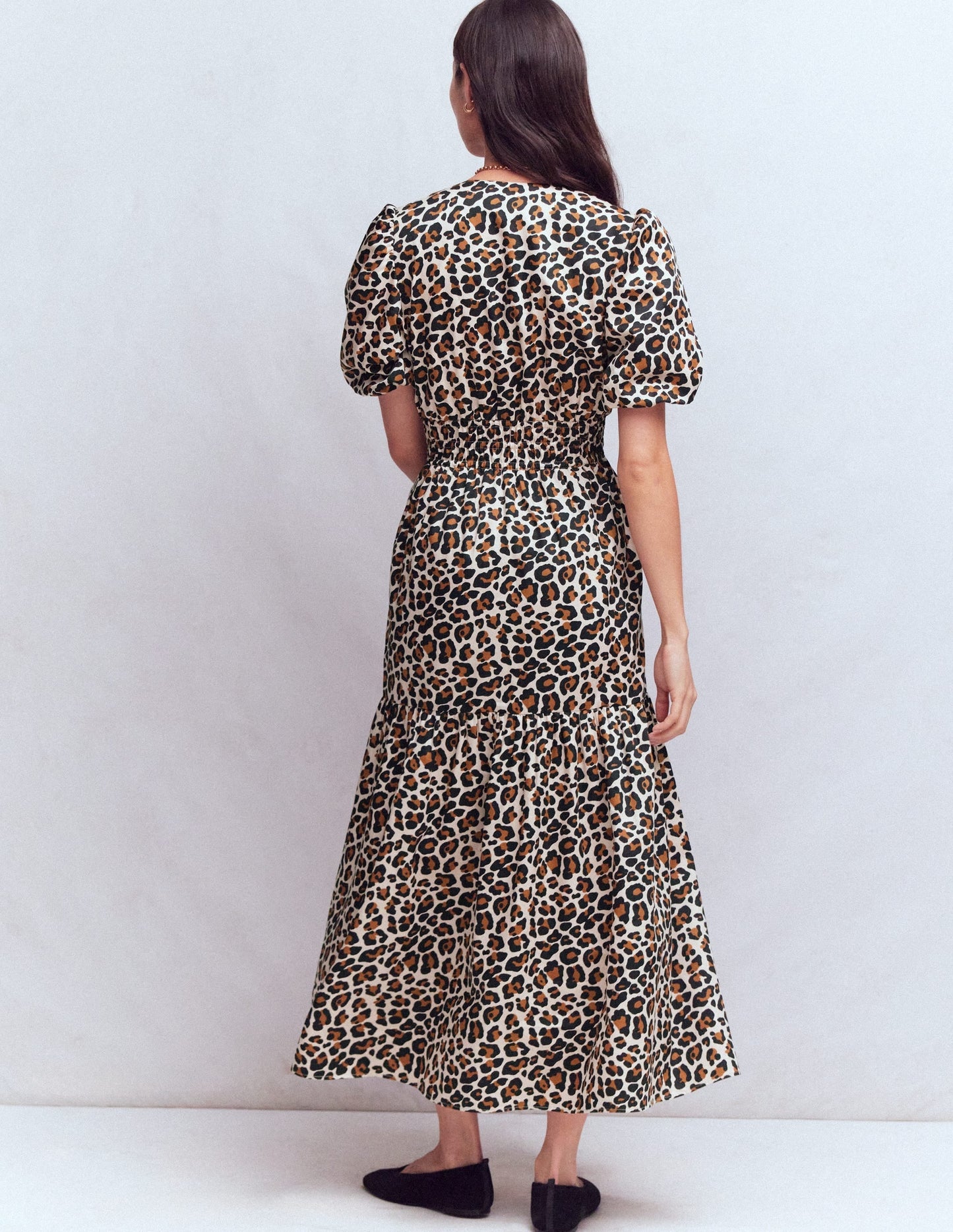Irene Puff Sleeve Cotton Dress-Almond Milk, Cheetah Pop