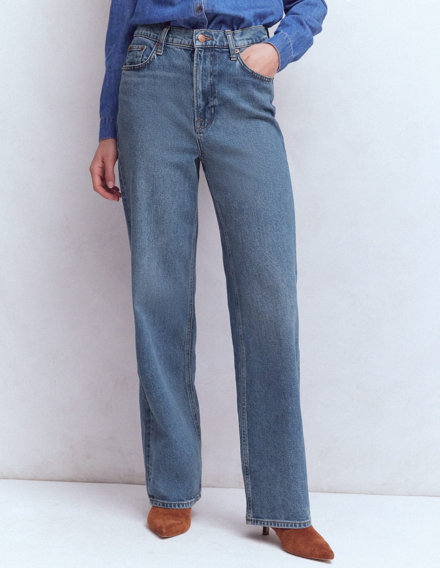 High Rise Column Leg Jeans-Mid Vintage