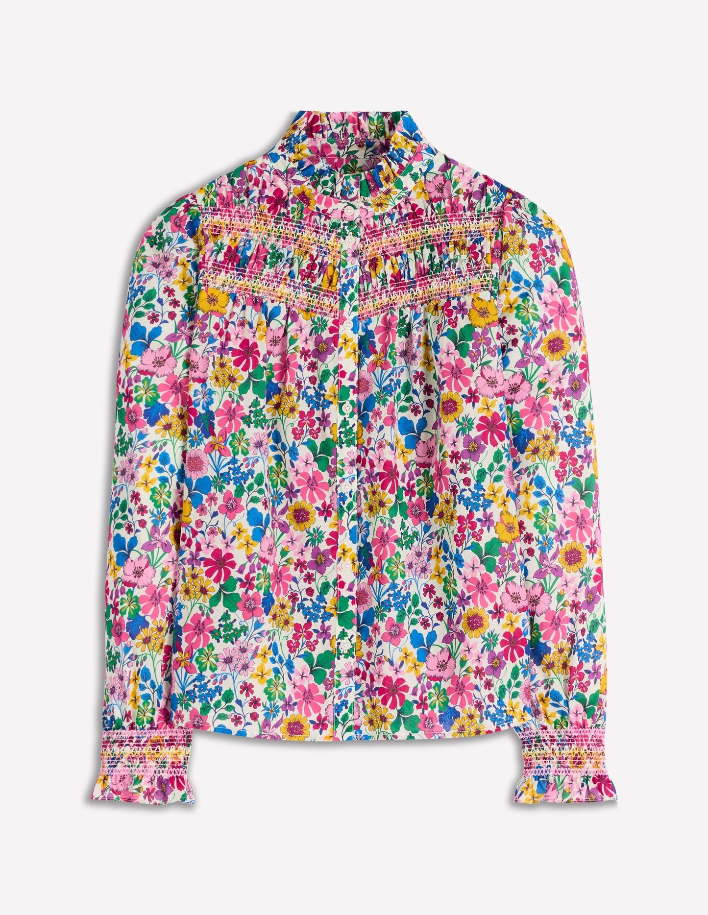 Esme Smocked Detail Frill Top-Multi, Blossoming Garden