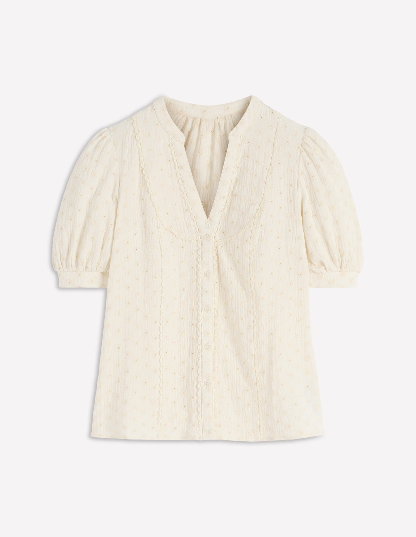 Trim Insert Double Cloth Top-Ivory Broderie