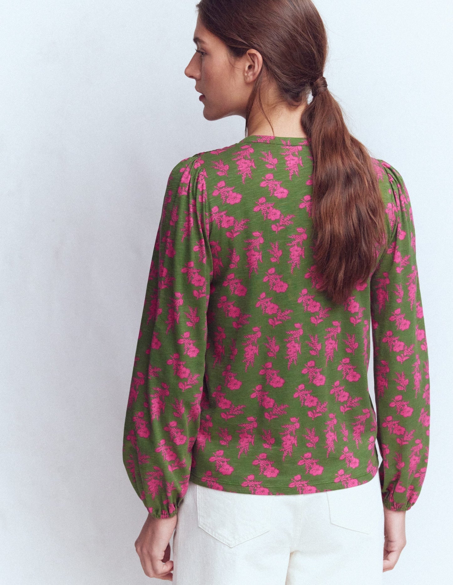 Mya Smocked Jersey Shirt-Blossomy Sprig