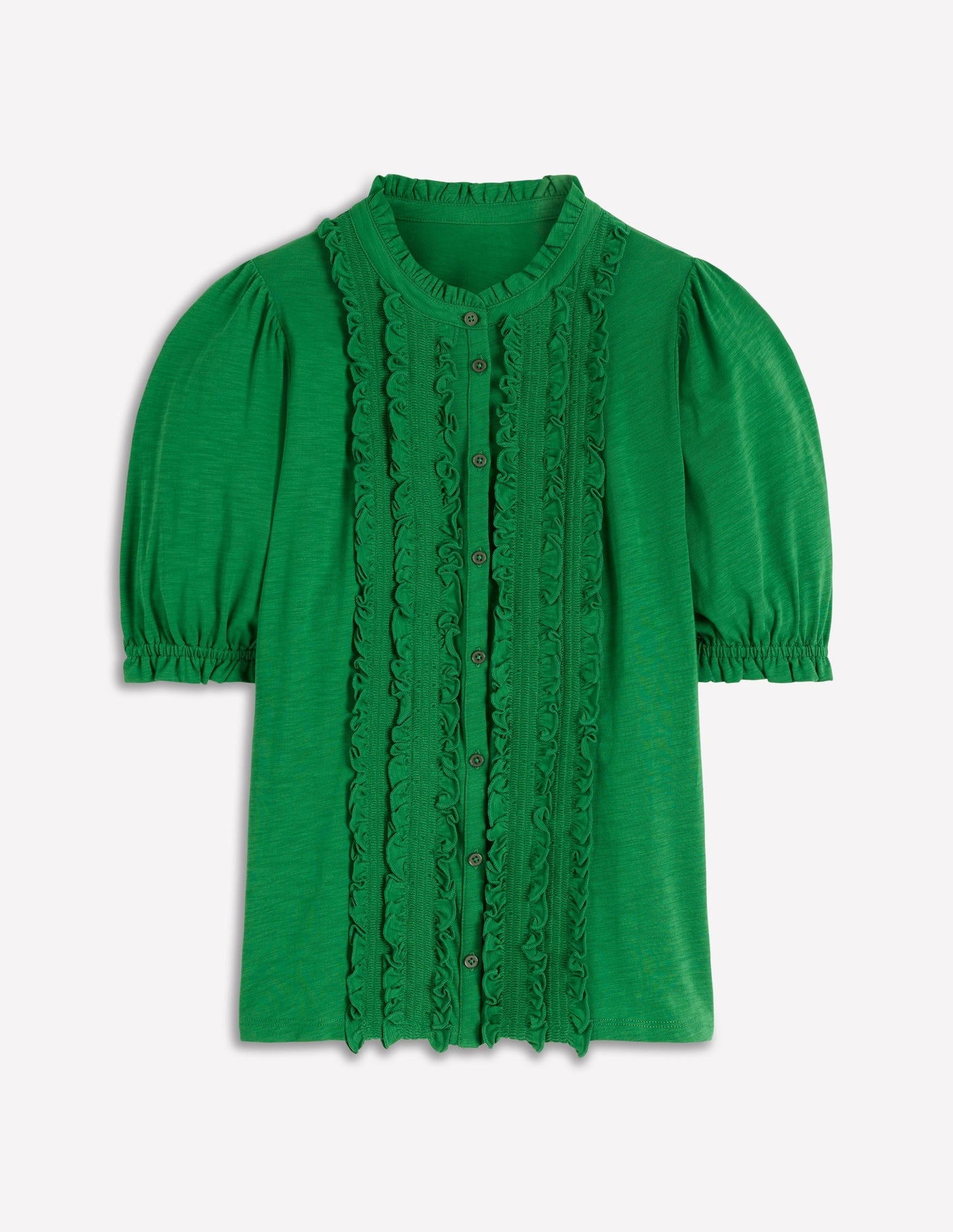 Eda Ruffle Front Shirt-Fresh Green