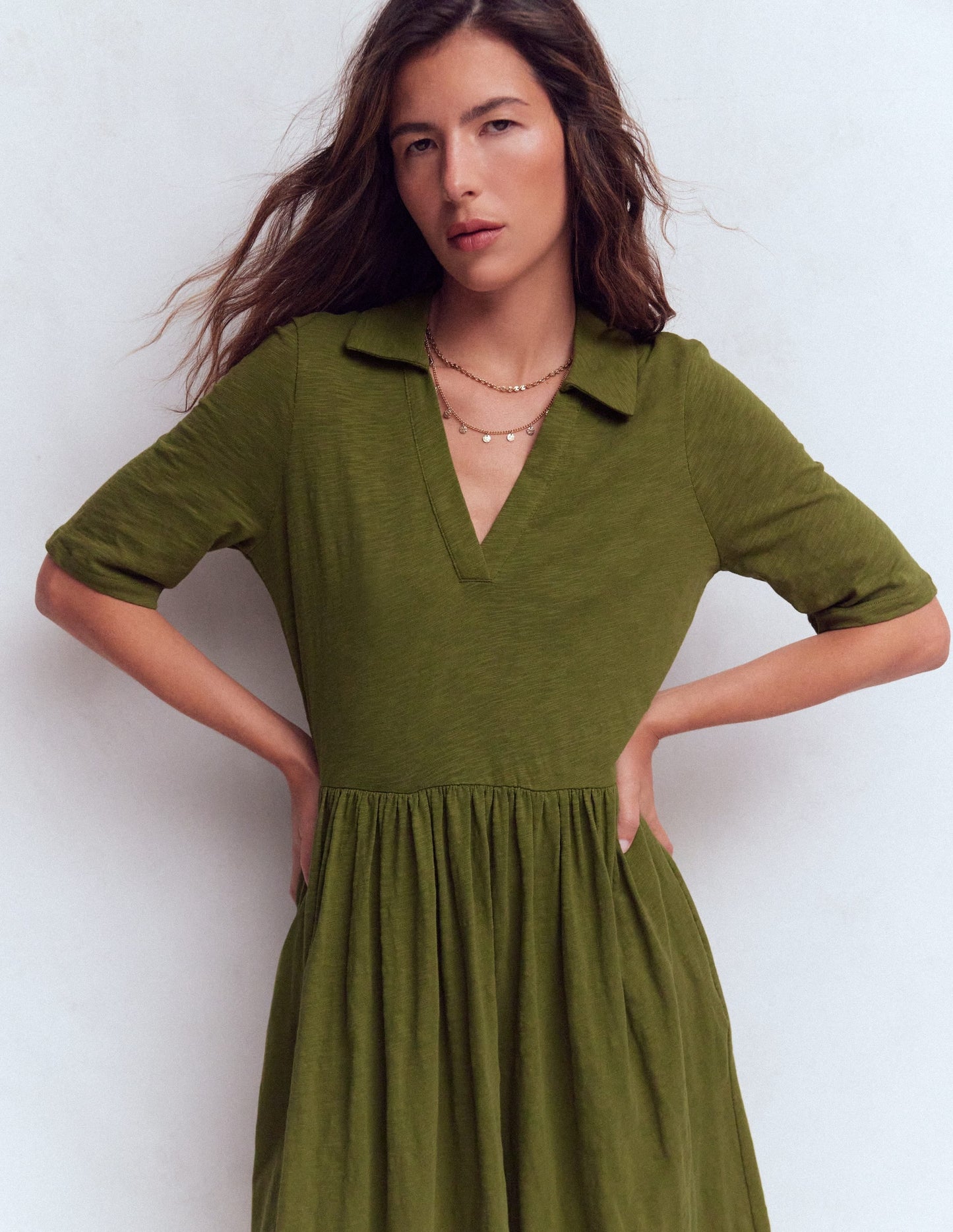 Aria Collared Jersey Dress-Promenade Green