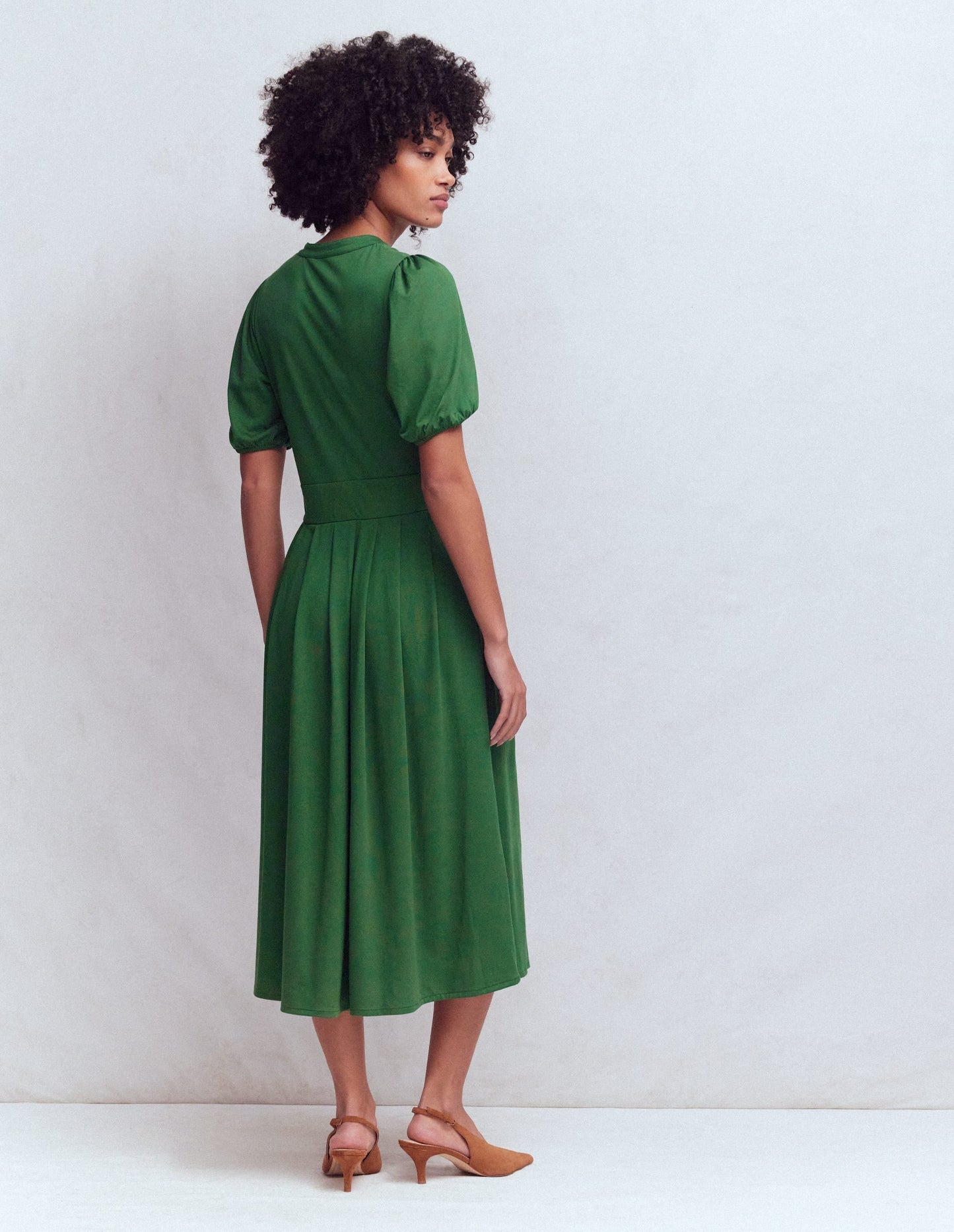 Amber Pleat Jersey Midi Dress-Hunter Green