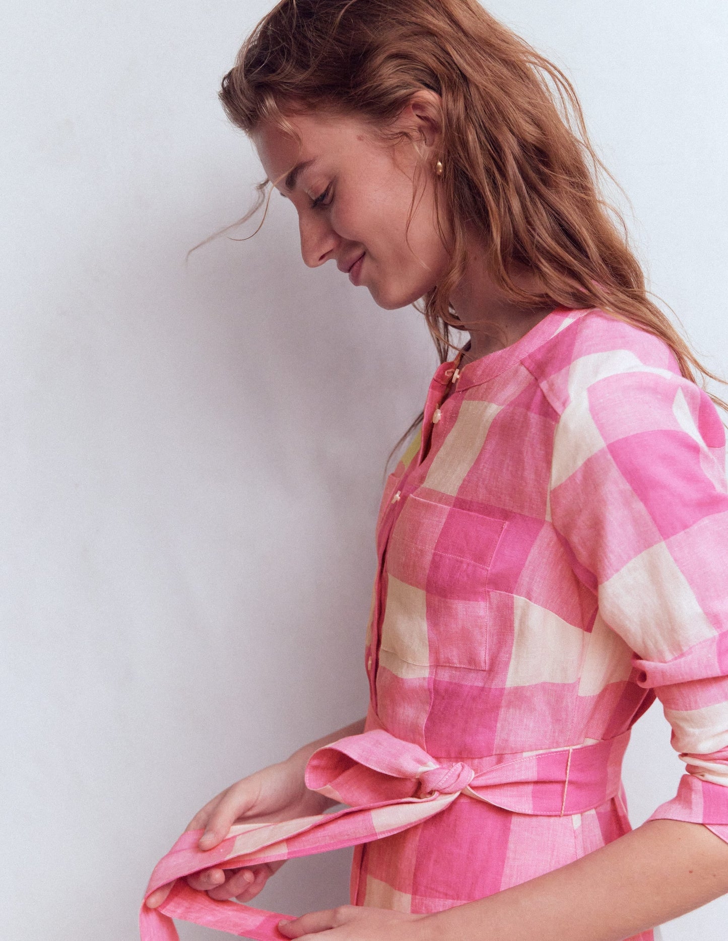 Mollie Linen Midi Dress-Pink Punch Gingham