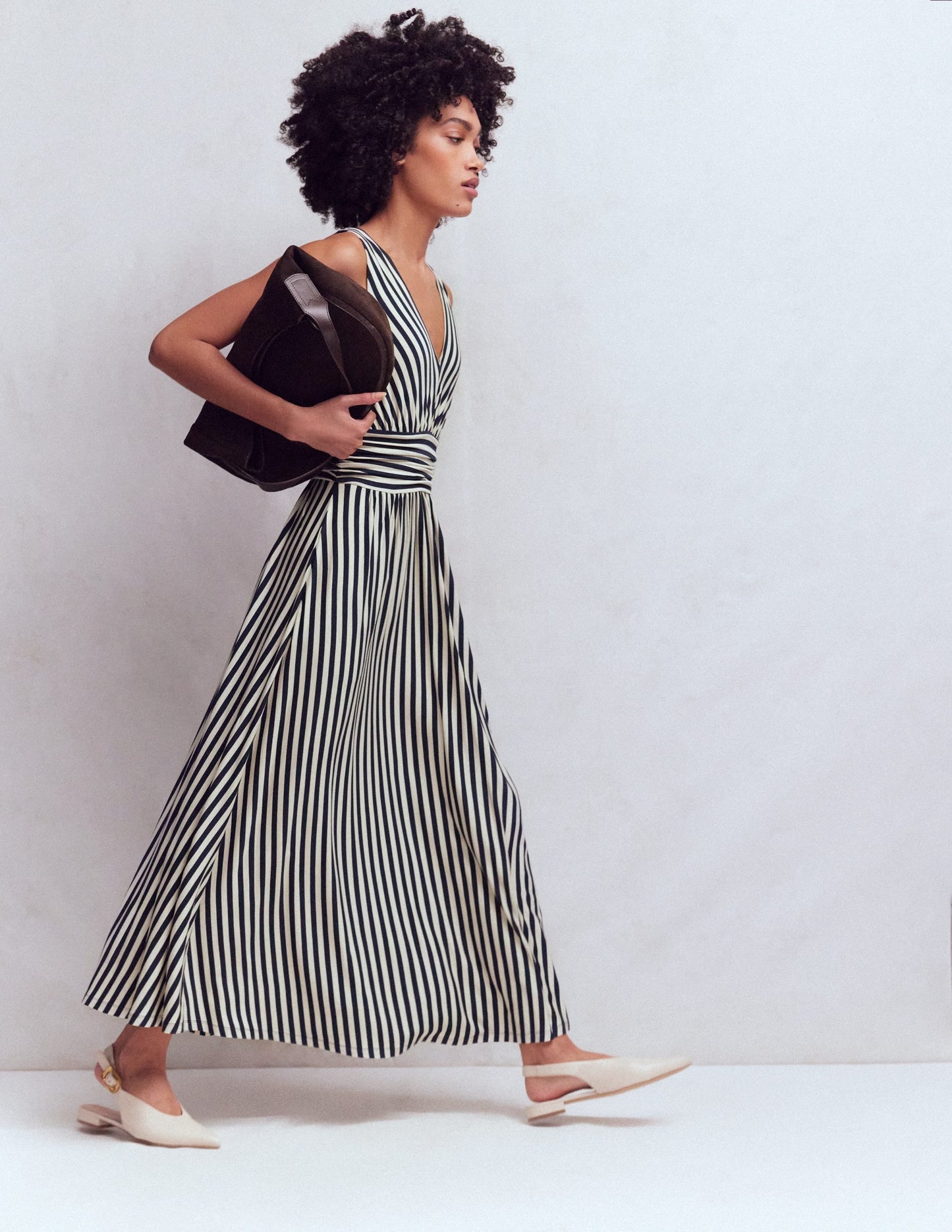 Elodie Jersey Maxi Dress-Navy and Ivory Stripe