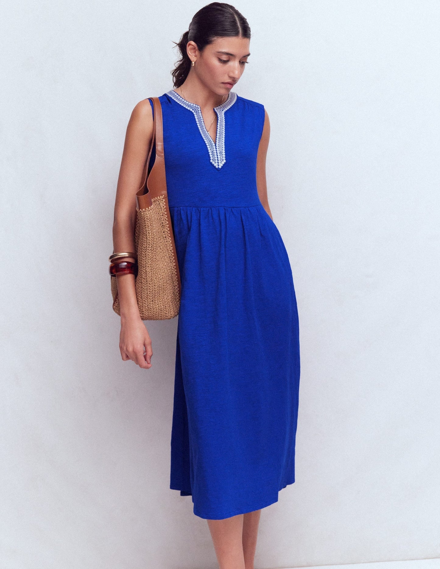 May Jersey Midi Dress-Bright Blue