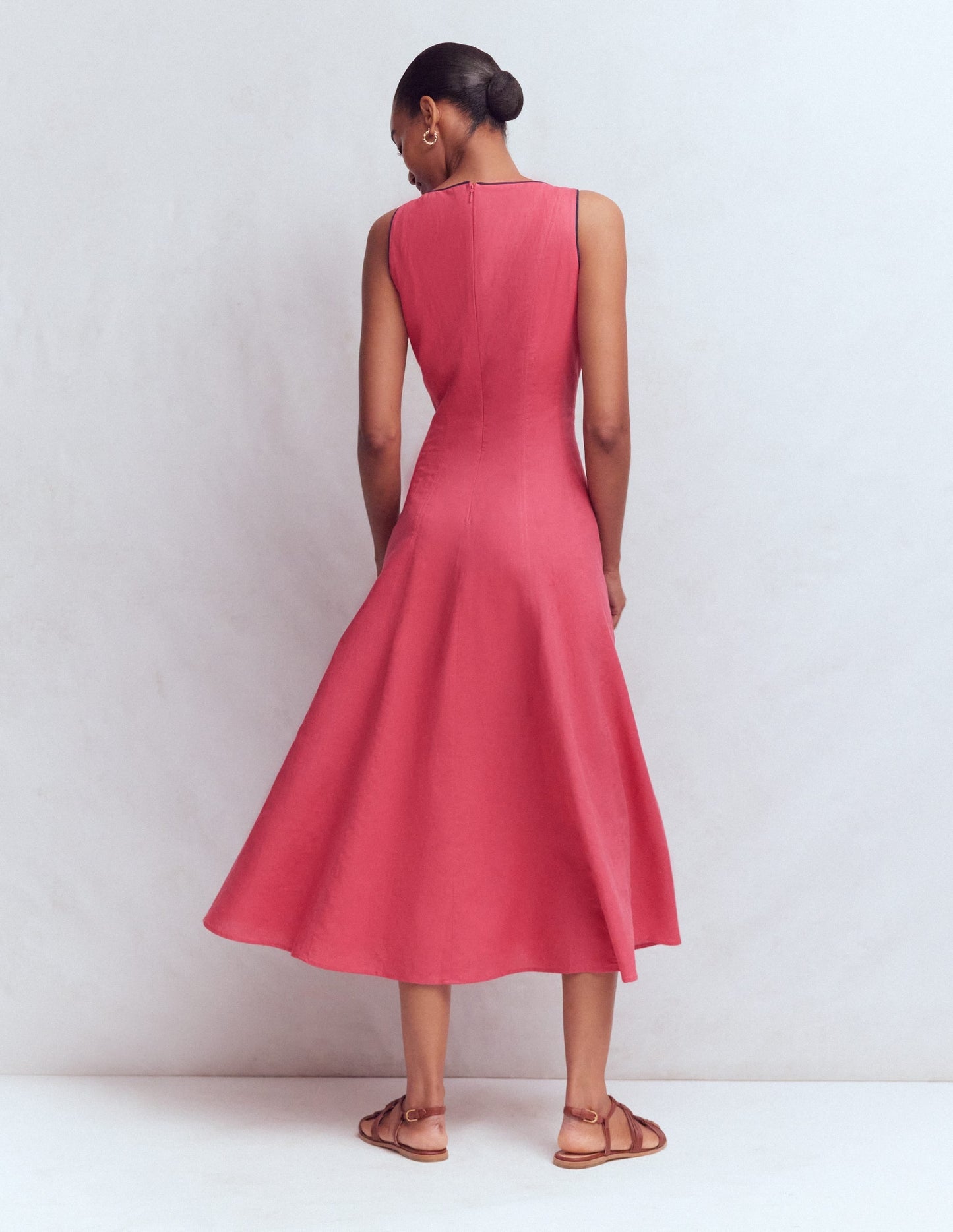 Annet Linen Blend Midi Dress-Cherry Blush