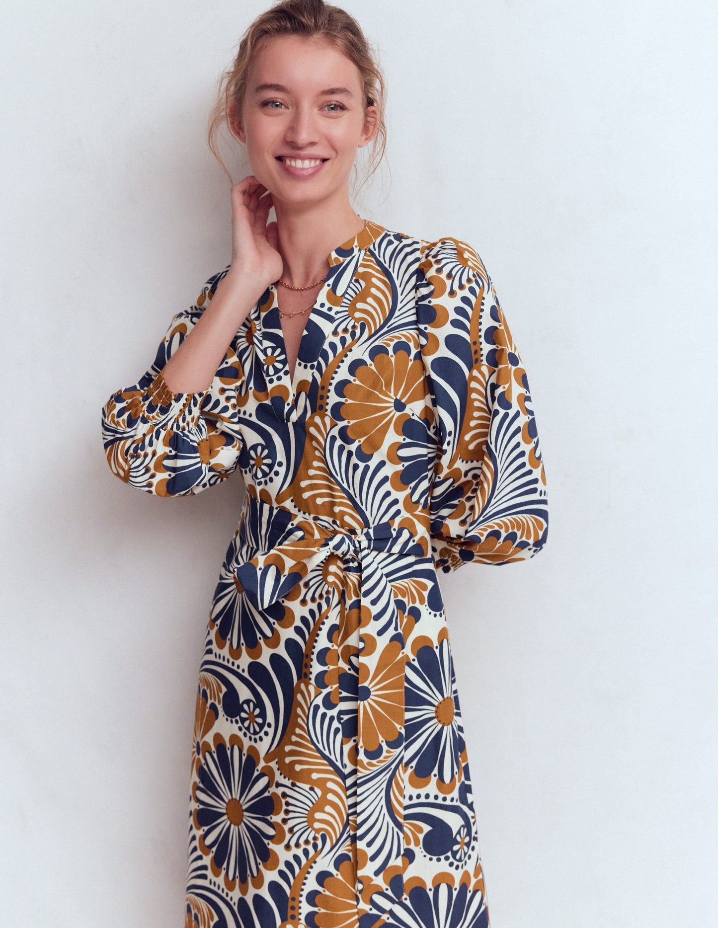Octavia Cotton Dress-Navy Euphoric Gardens