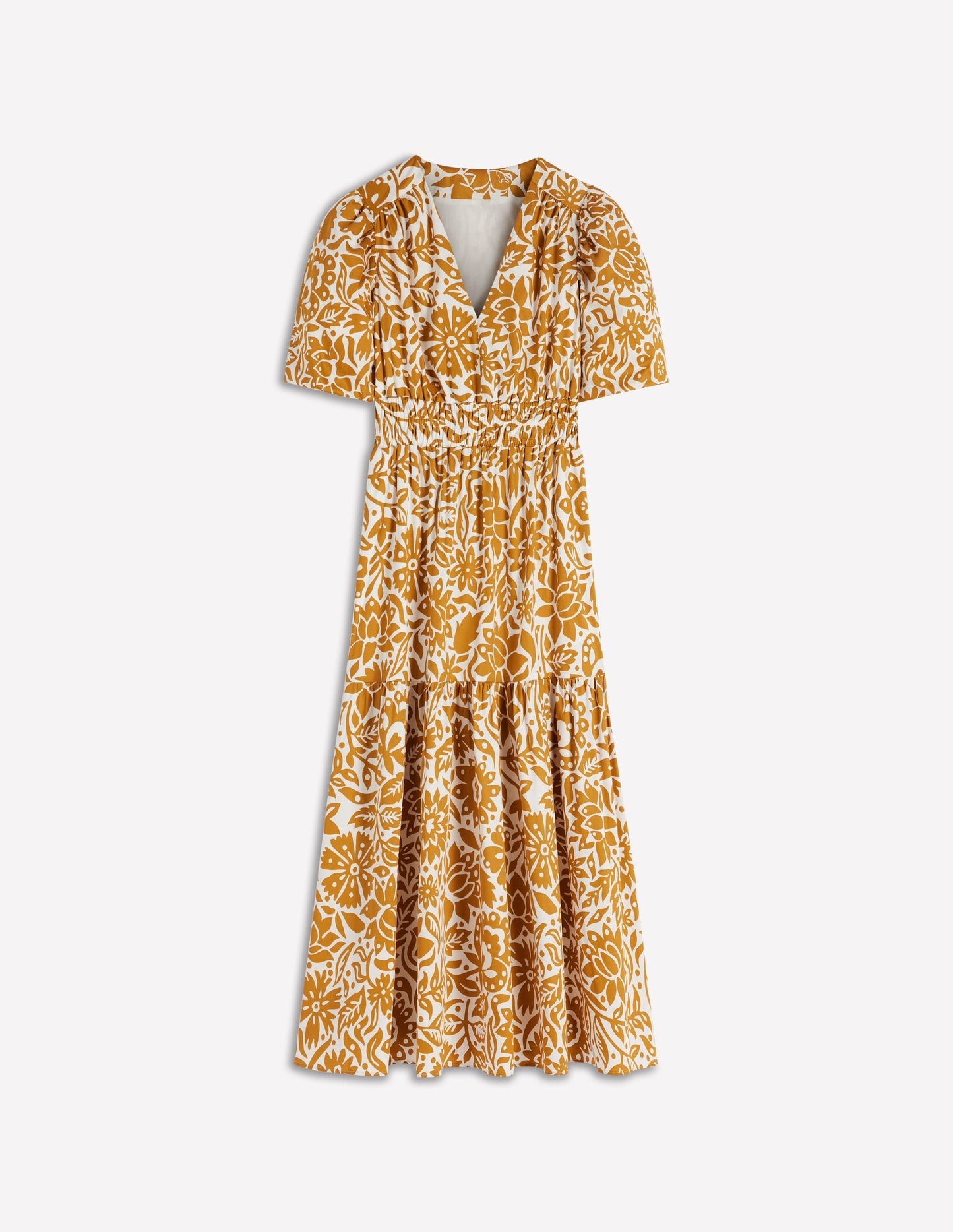Irene Puff Sleeve Cotton Dress-Gold Wheat, Meadow Scatter