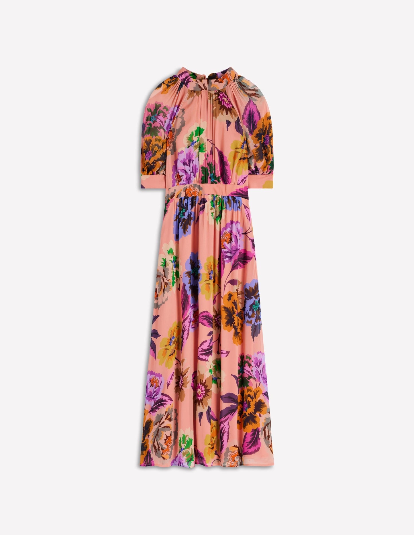 High Neck Blouson Sleeve Dress-Multi Opulent Blossom