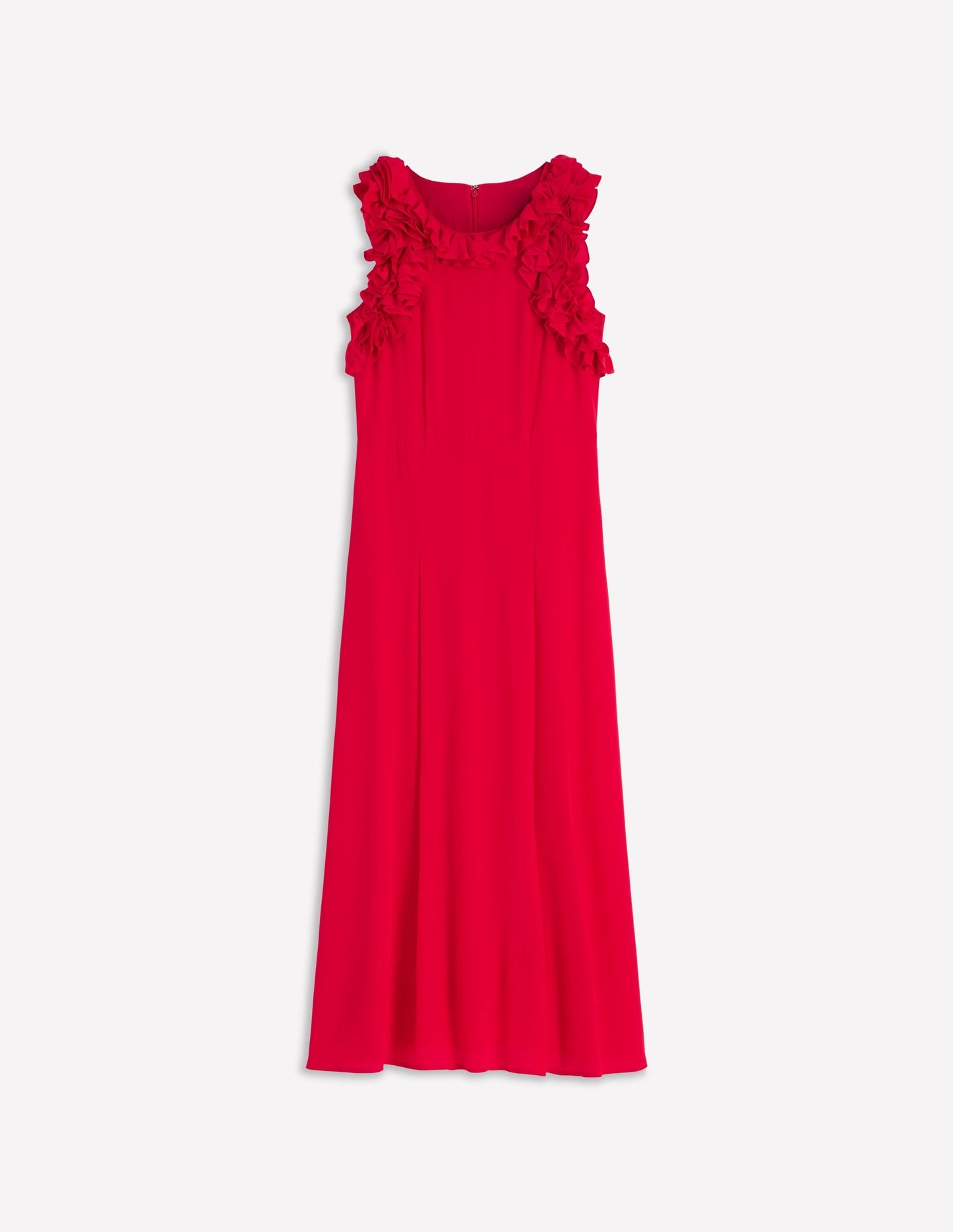 Ruffle Silk Midi Dress-Red