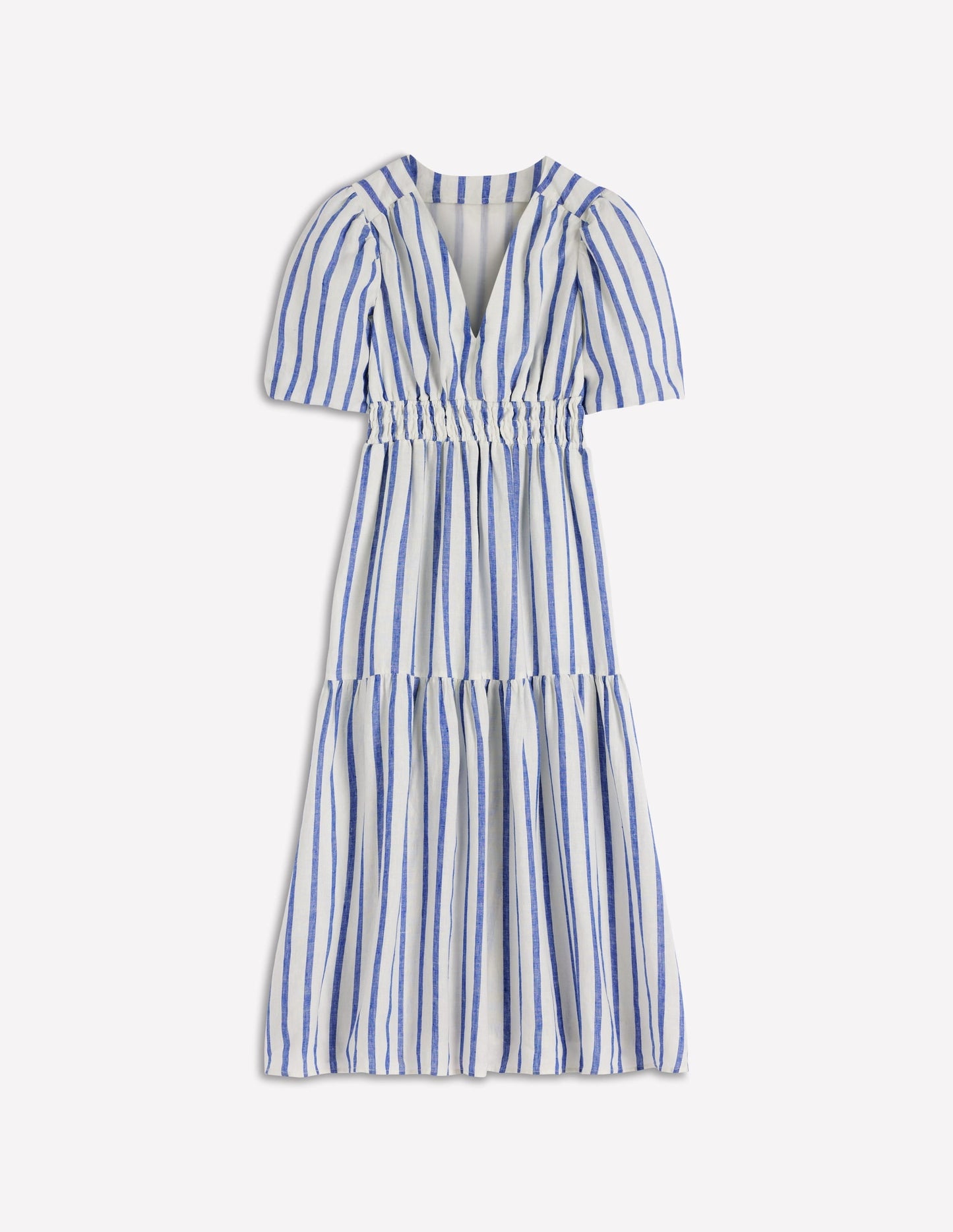 Irene Linen Midi Dress-Blue Stripe