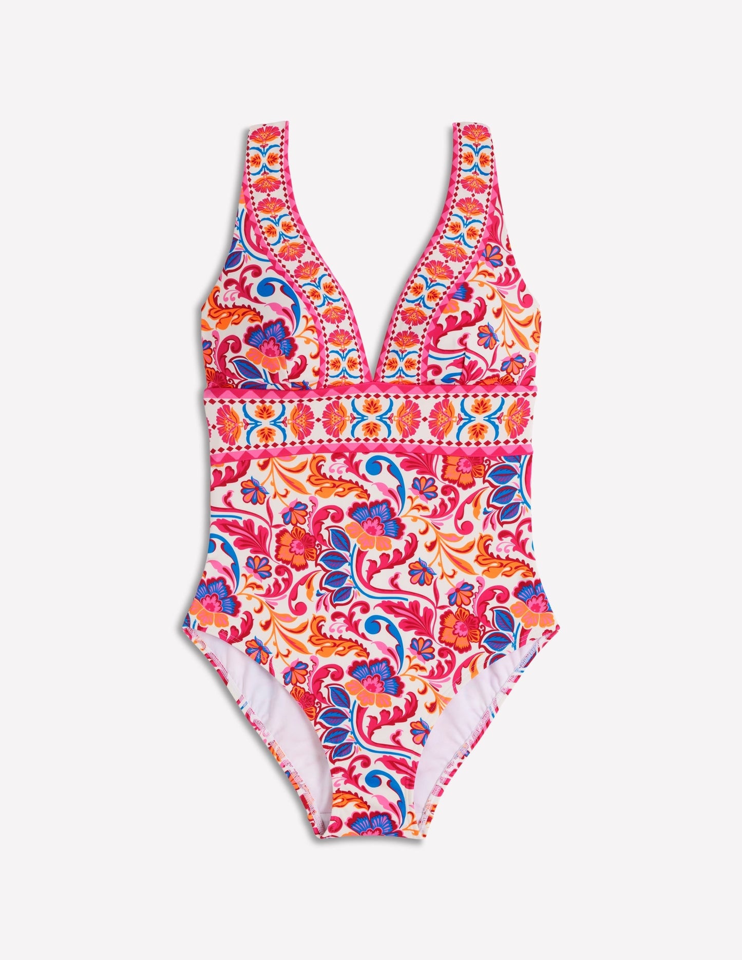 Porto V-neck Swimsuit-Pink Power, Flourishing Meadow