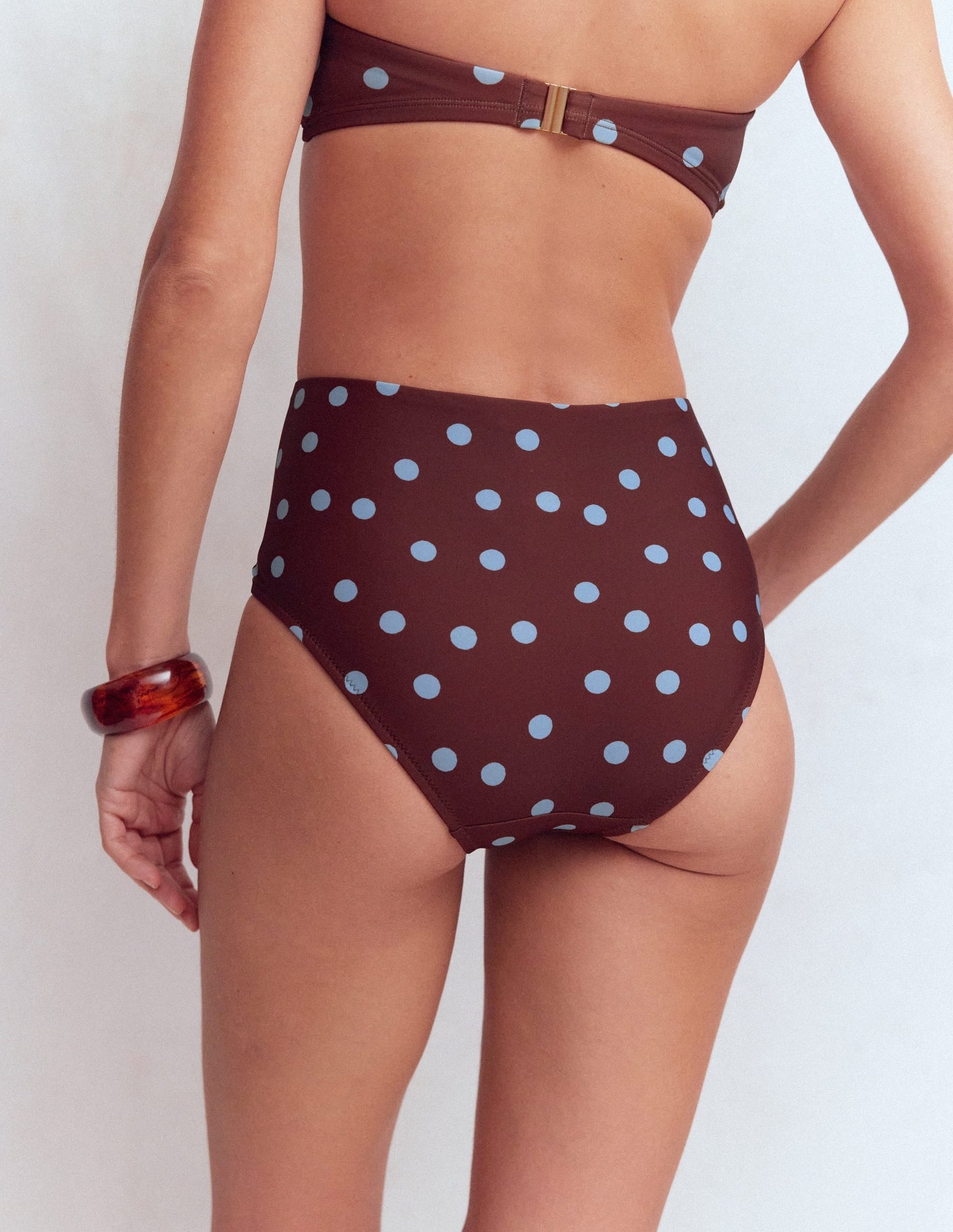 Kythira Ruched Bikini Bottoms-Chocolate And Blue Painted Dot