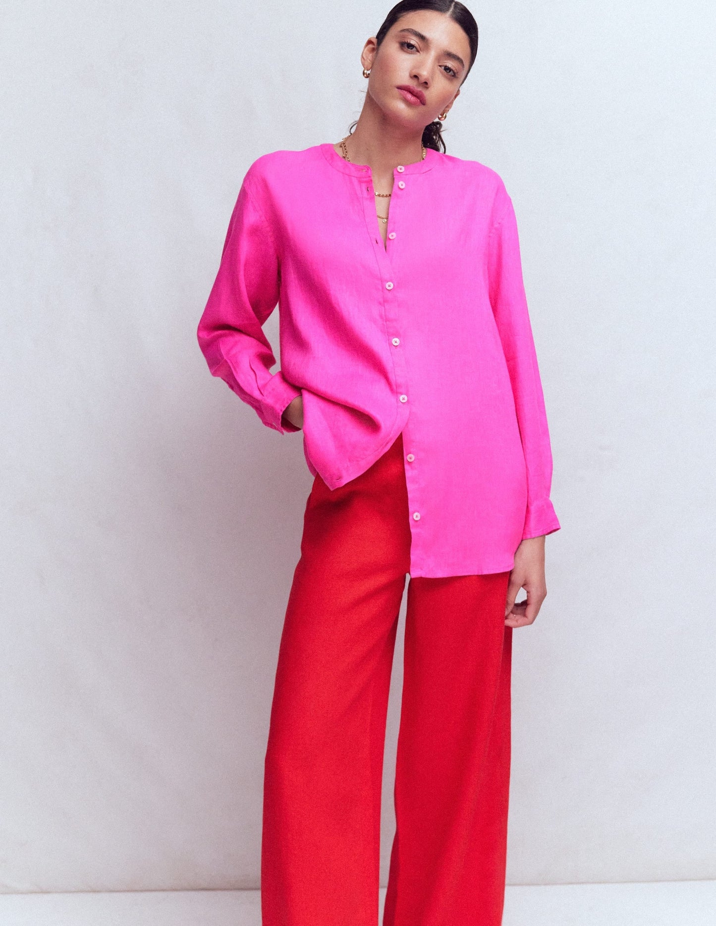 Longline Linen Shirt-Pop Pansy