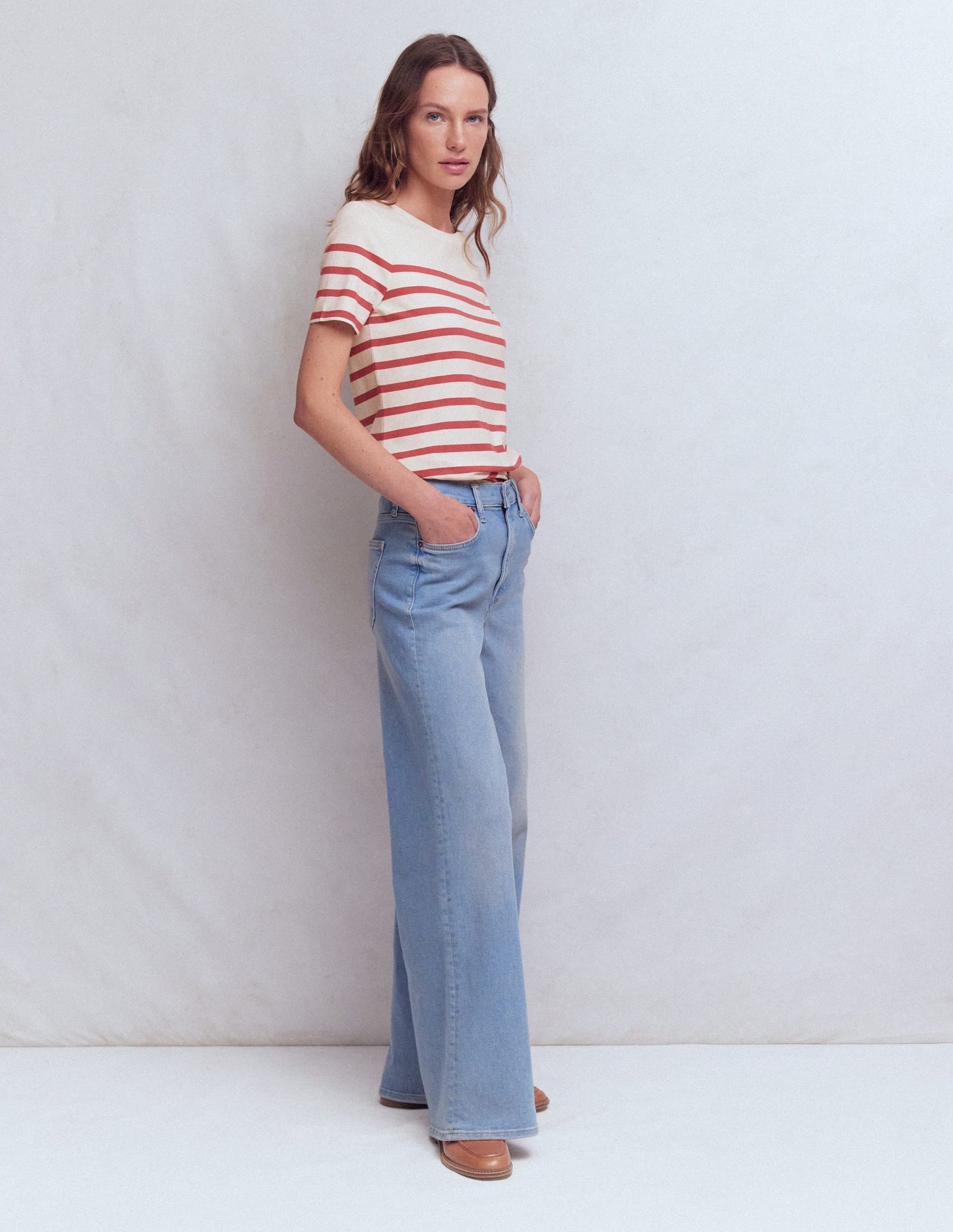 Olivia Short Sleeve Breton-Earth Red, Ivory Stripe