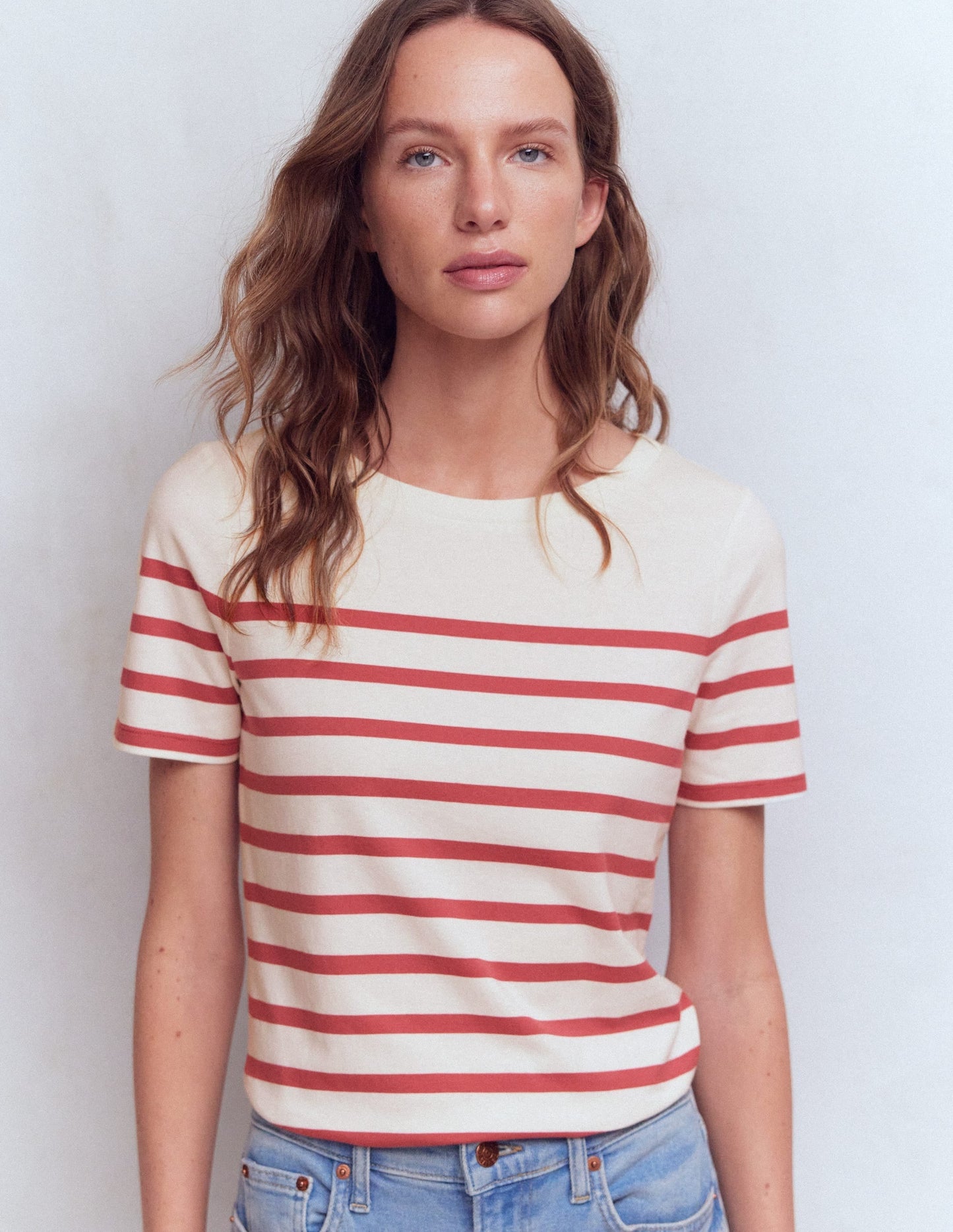 Olivia Short Sleeve Breton-Earth Red, Ivory Stripe