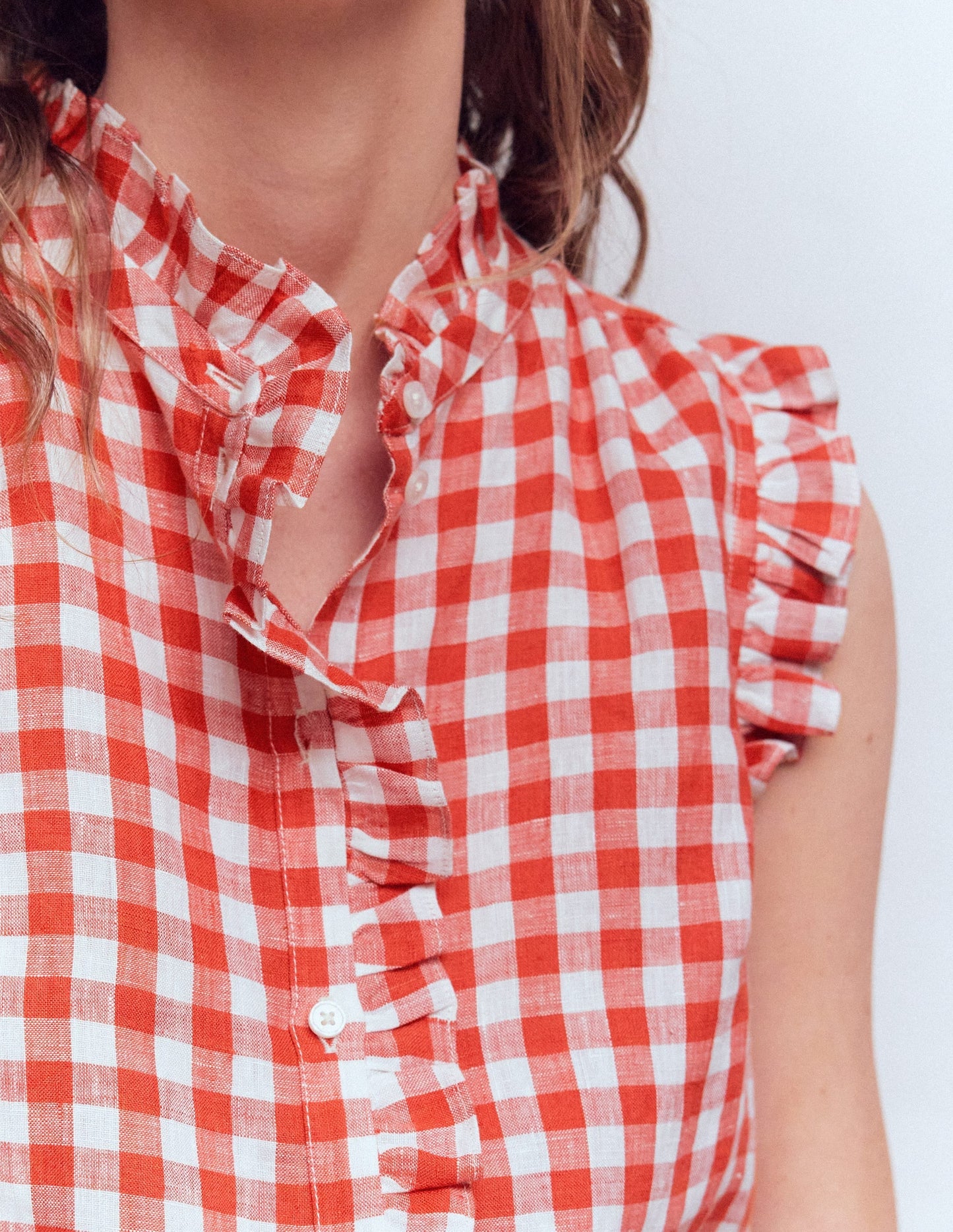 Isabel Sleeveless Linen Top-Burnt Red Gingham