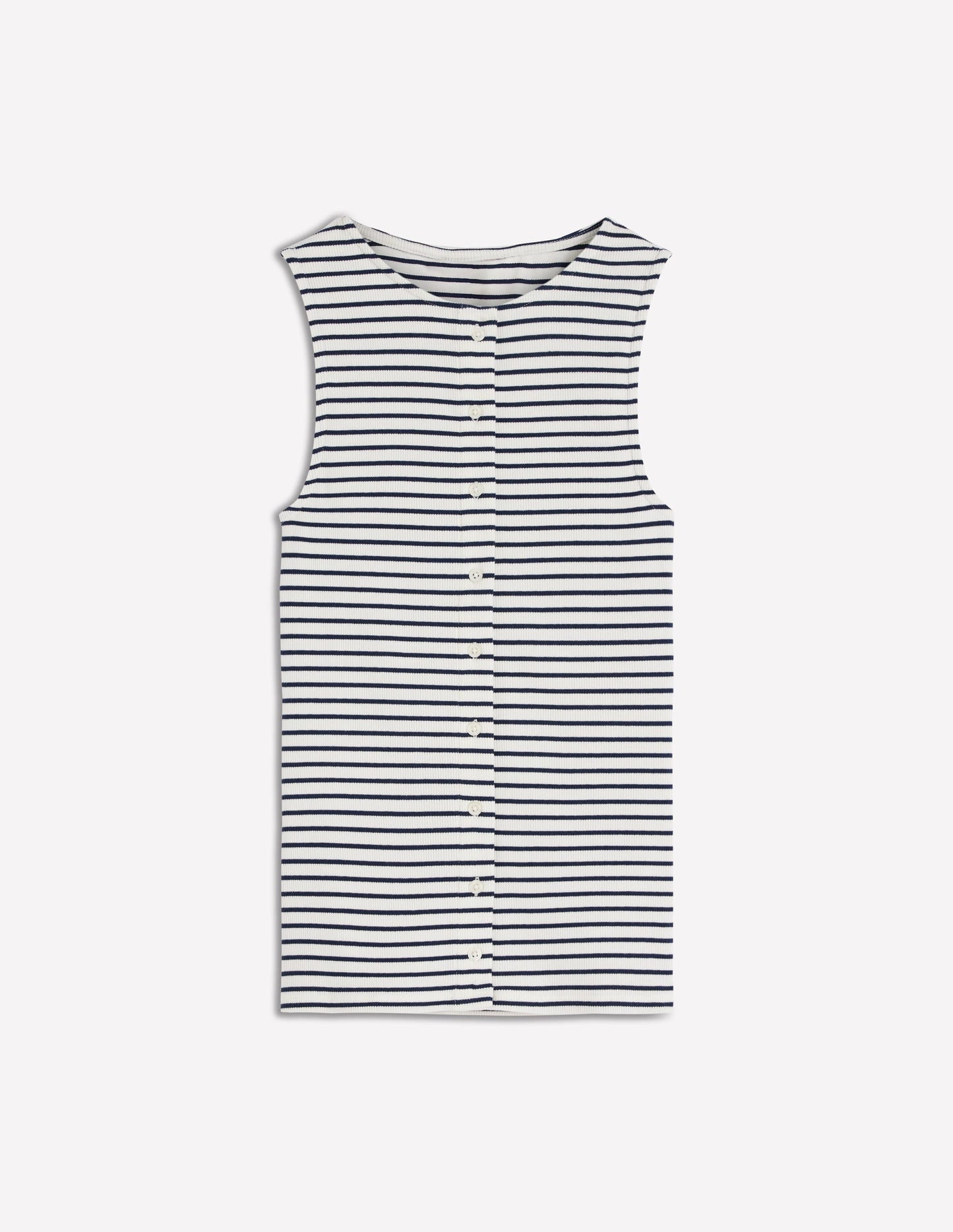 Evie Button Through Rib Vest-Ivory, Navy Stripe