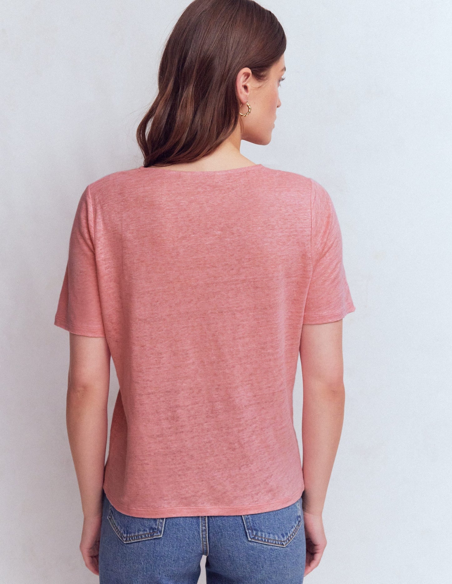 Tara Lace Trim Linen T-shirt-Almond Pink