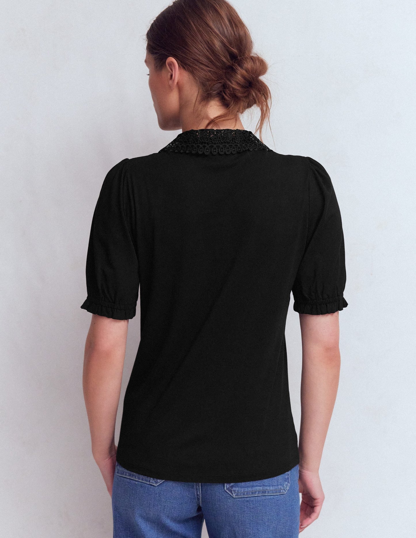 Nessa Broderie Collar Blouse-Black