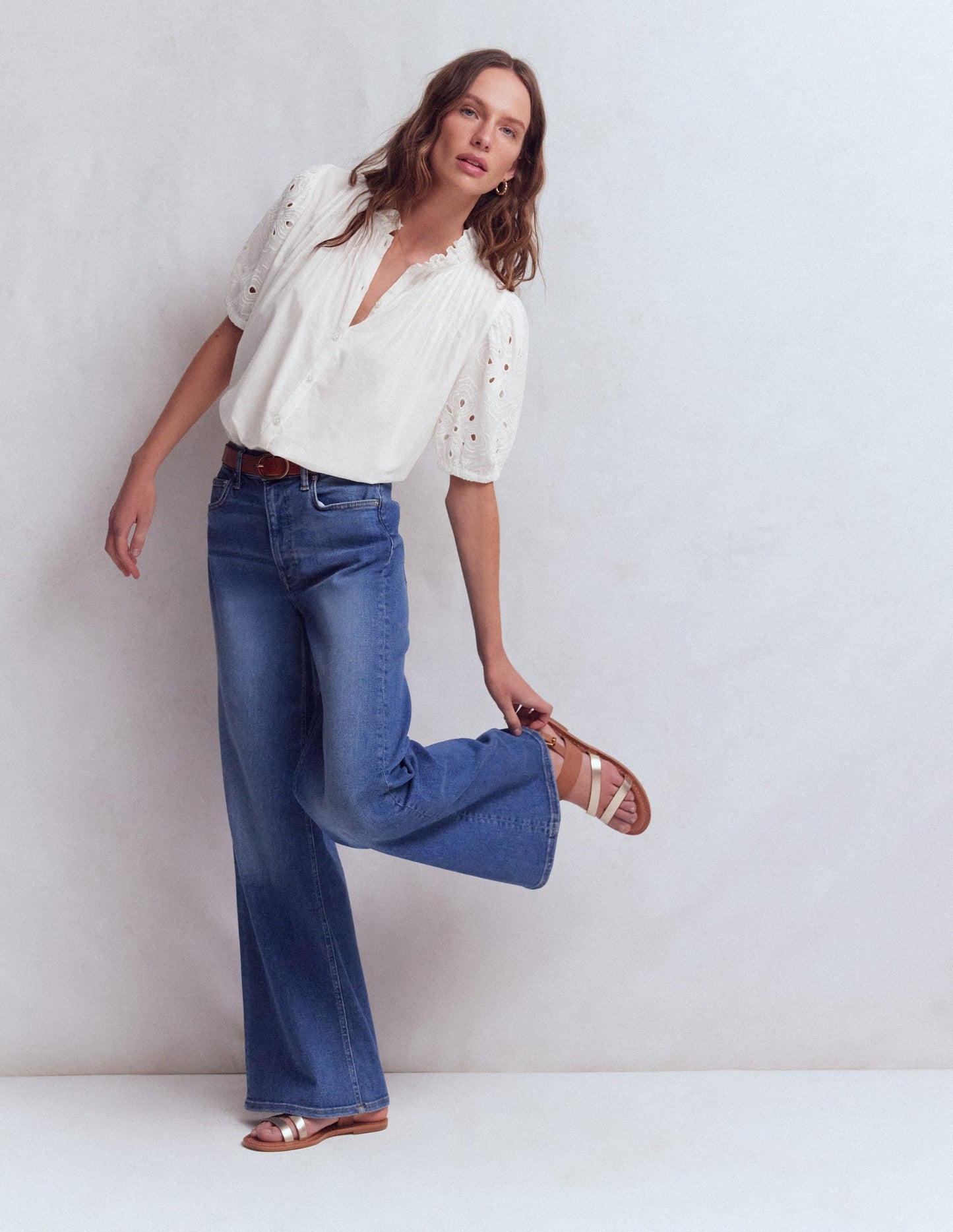 Cutwork Puff Sleeve Top-White