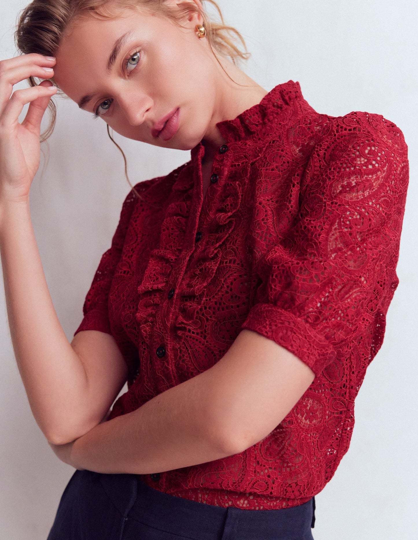 Sasha Short Sleeve Lace Top-Pomegranate