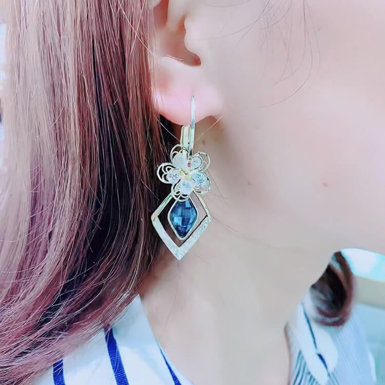 💖 Best Gift🌹Flower Zircon Rhombic Sapphire Drop Earrings