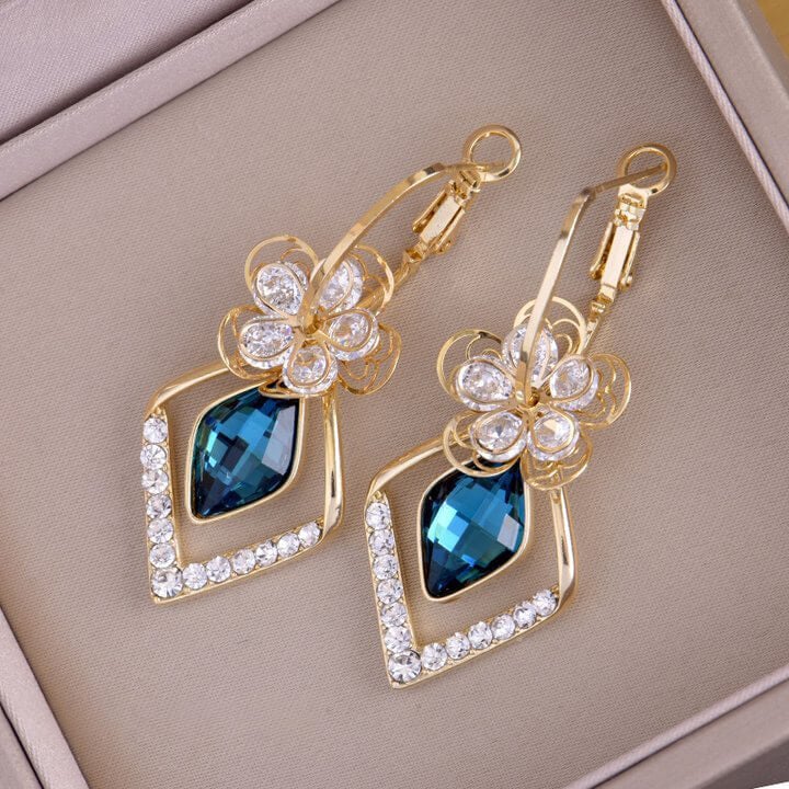 💖 Best Gift🌹Flower Zircon Rhombic Sapphire Drop Earrings