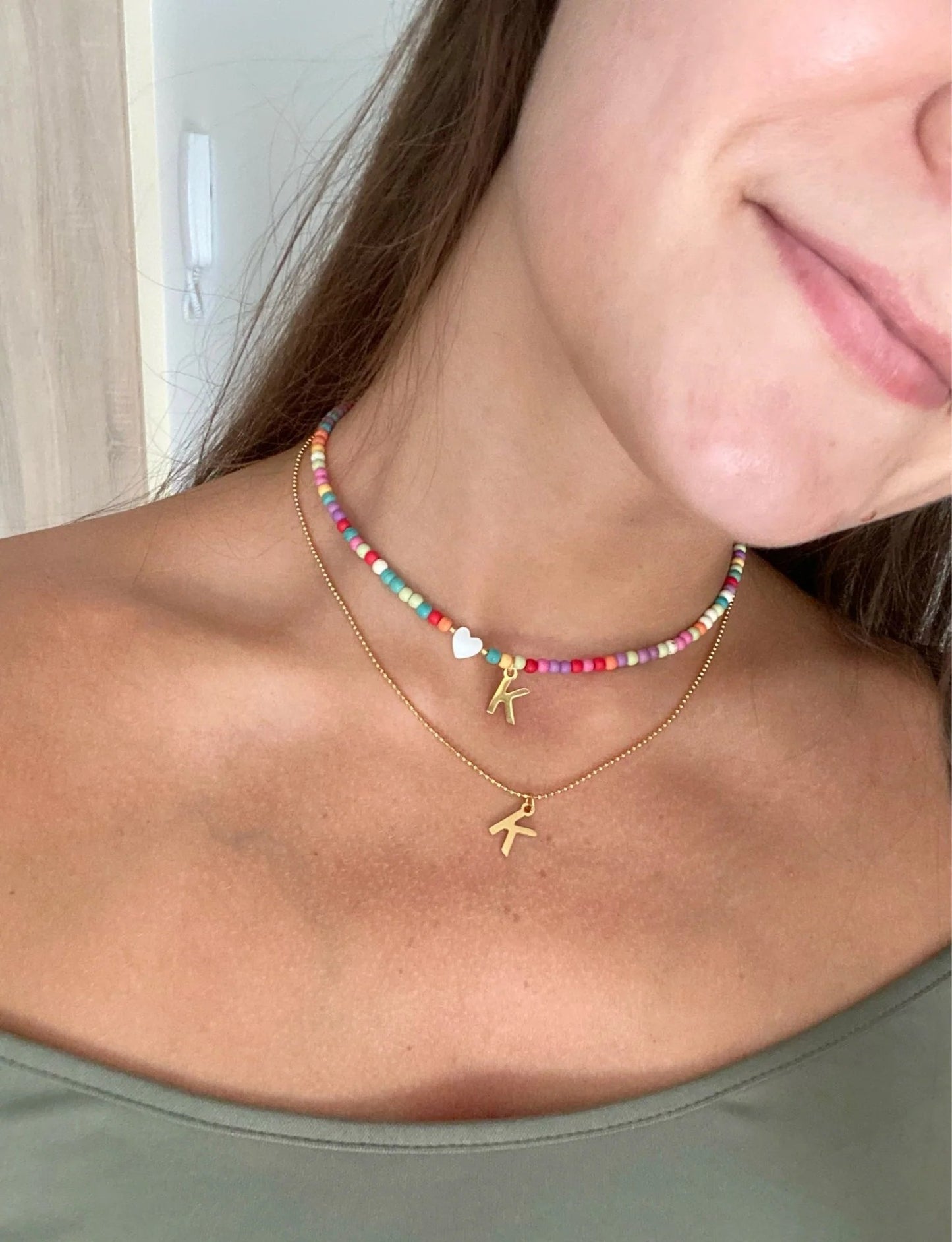 🌈Colorful Beads Initial Choker '18k Gold Plated'💗