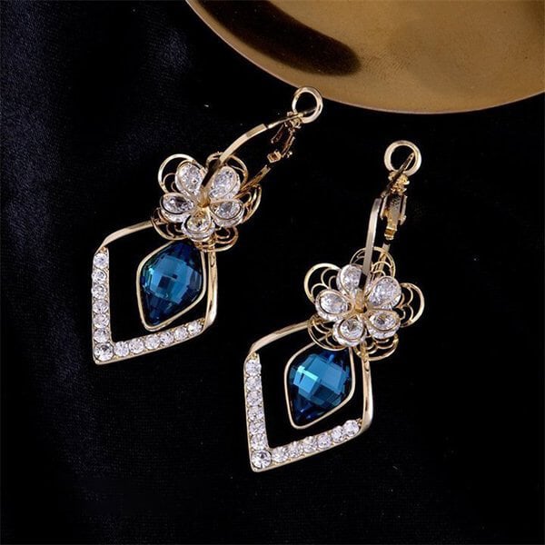 💖 Best Gift🌹Flower Zircon Rhombic Sapphire Drop Earrings