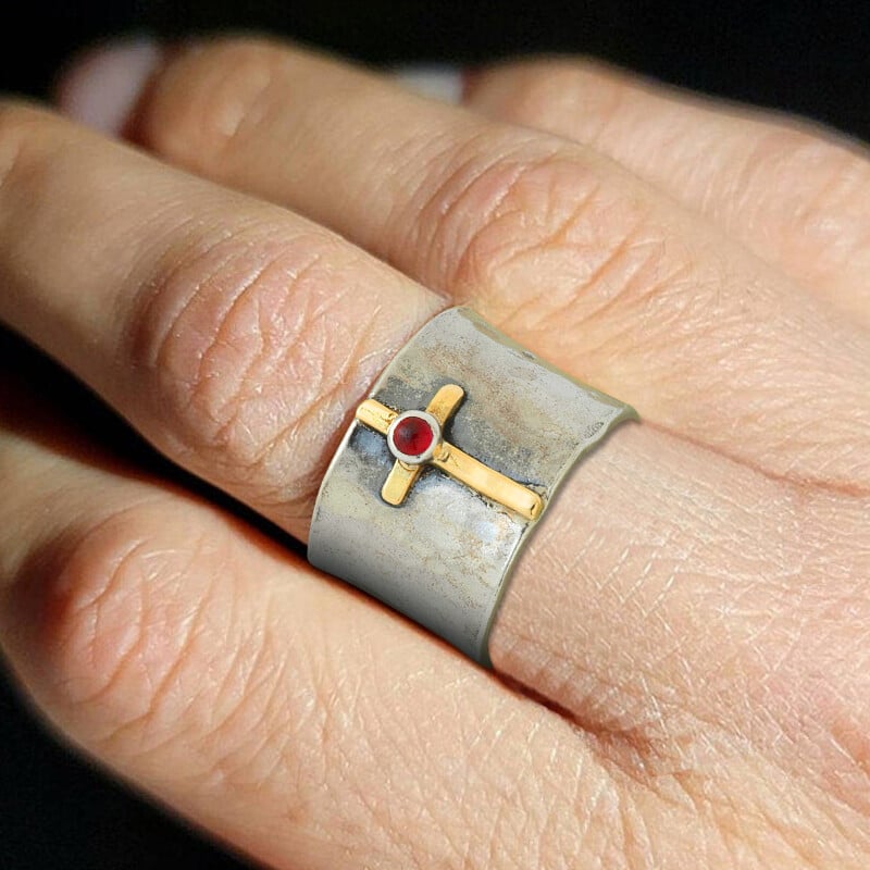 Garnet Golden Cross Ring  ''LET GO & LET GOD''🥰
