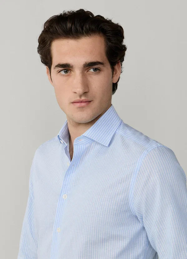 Classic Fit Formal Linen Blend Stripe Shirt
