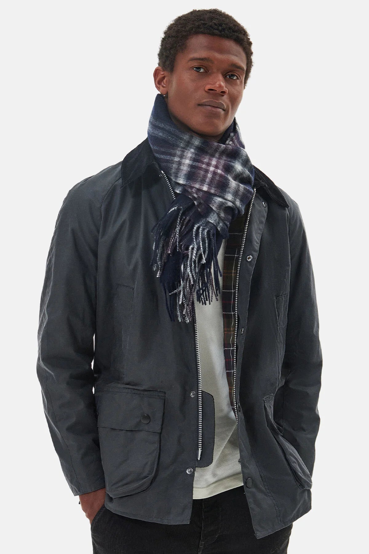 Torridon Check Scarf - BLACK SLATE TARTAN