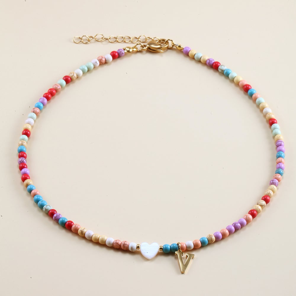 🌈Colorful Beads Initial Choker '18k Gold Plated'💗