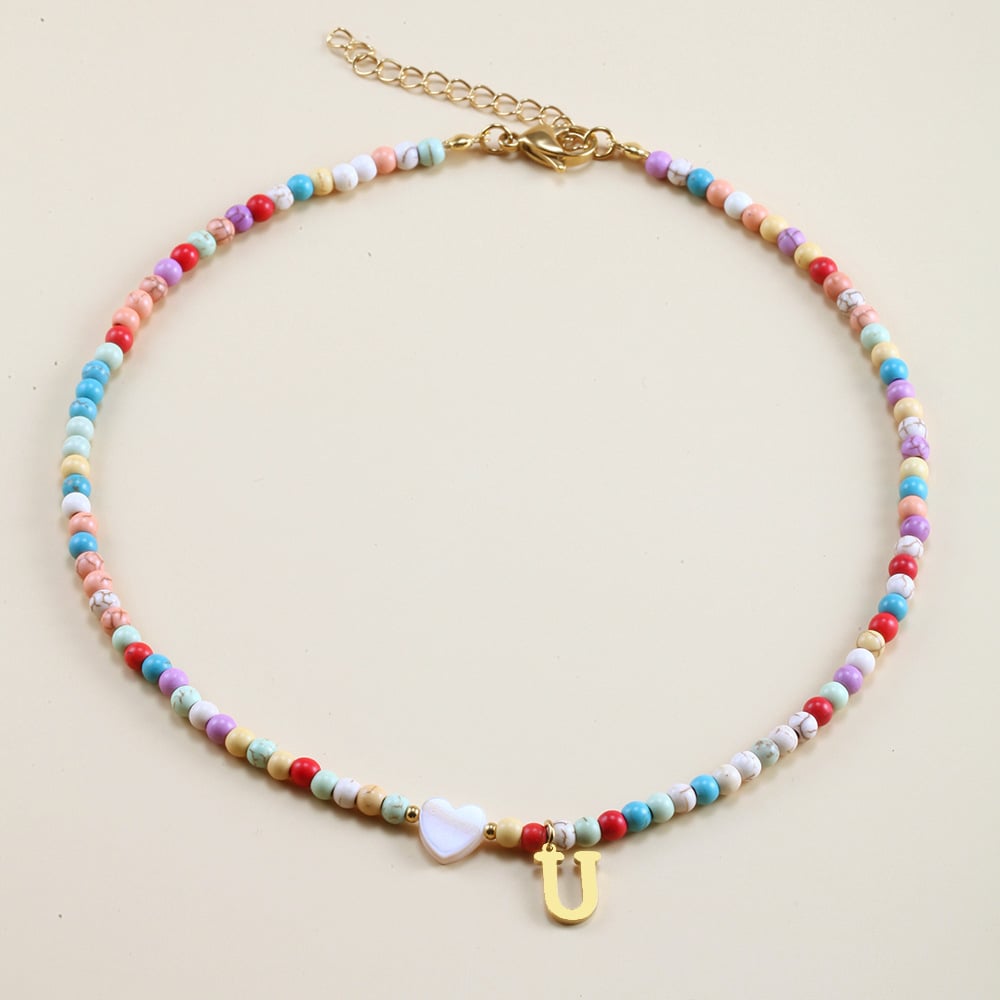 🌈Colorful Beads Initial Choker '18k Gold Plated'💗