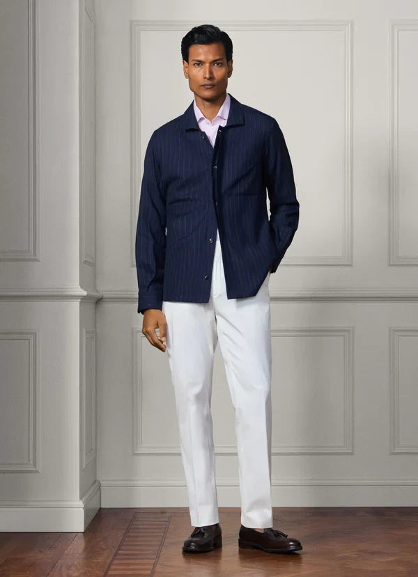 Wool-Silk Striped Overshirt - Woven In Italy