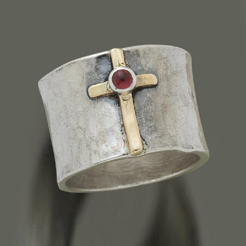 Garnet Golden Cross Ring  ''LET GO & LET GOD''🥰