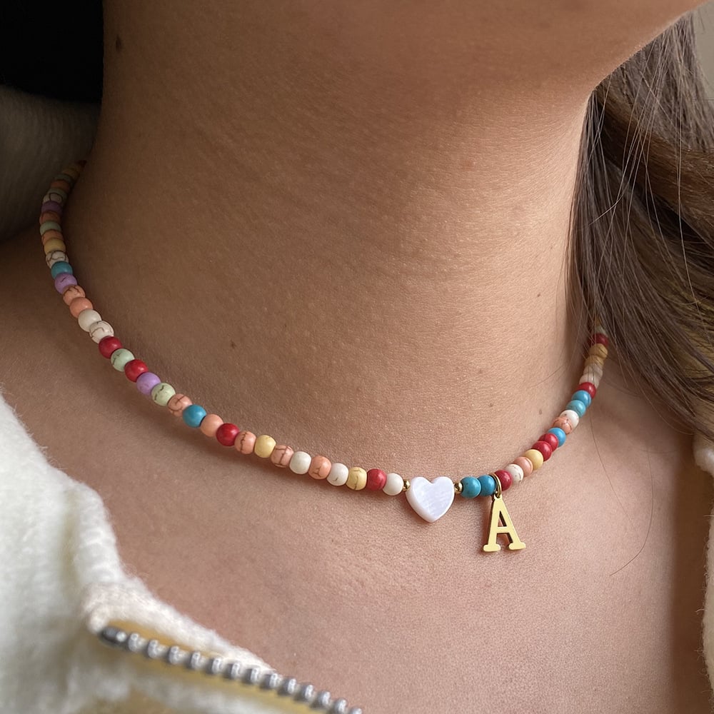 🌈Colorful Beads Initial Choker '18k Gold Plated'💗