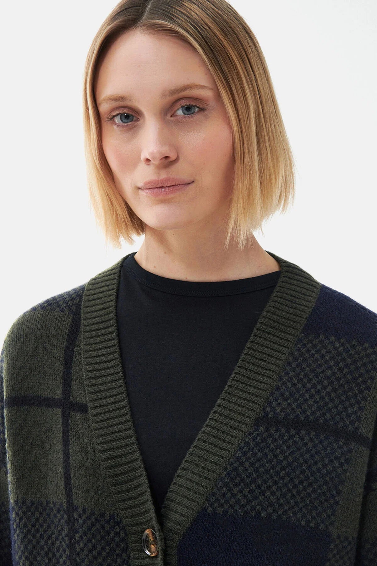 Marie Cardigan - BLACK/SAGE TARTAN
