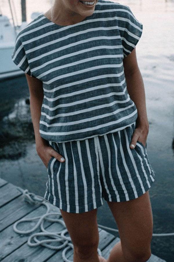 Stunncal Striped Short Romper