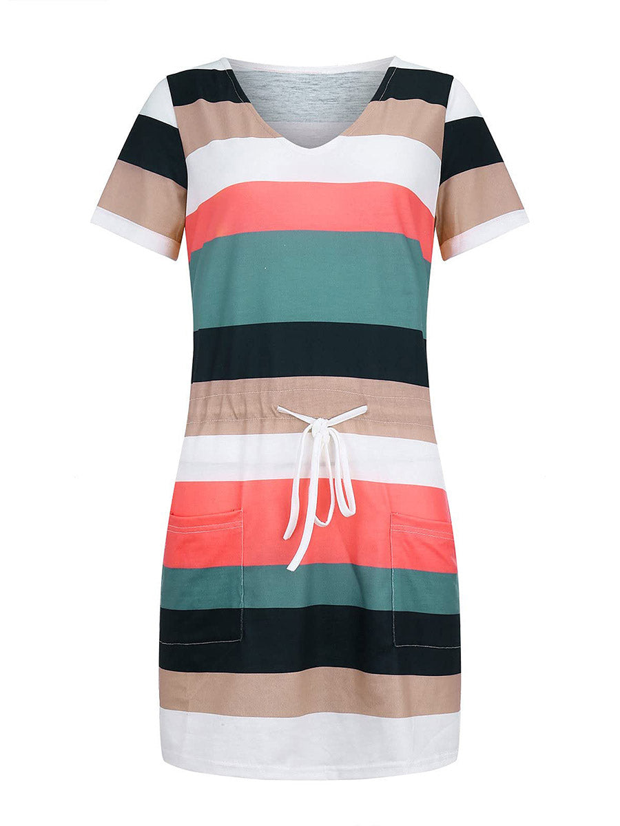 Stunncal Striped Drawstring Dresses£¨6 colors£©
